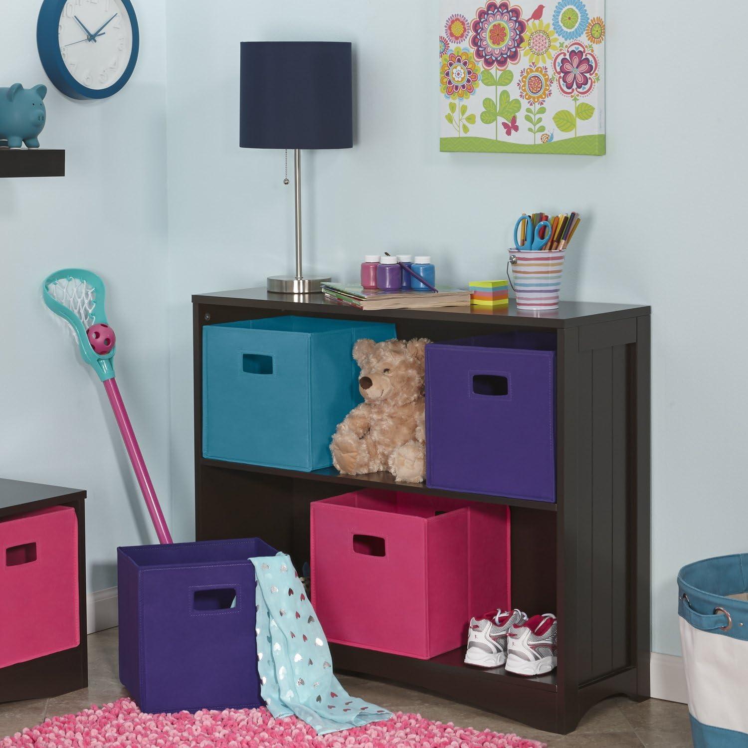 Espresso Beadboard-Inspired Kids' Horizontal Bookcase with Storage Cubes