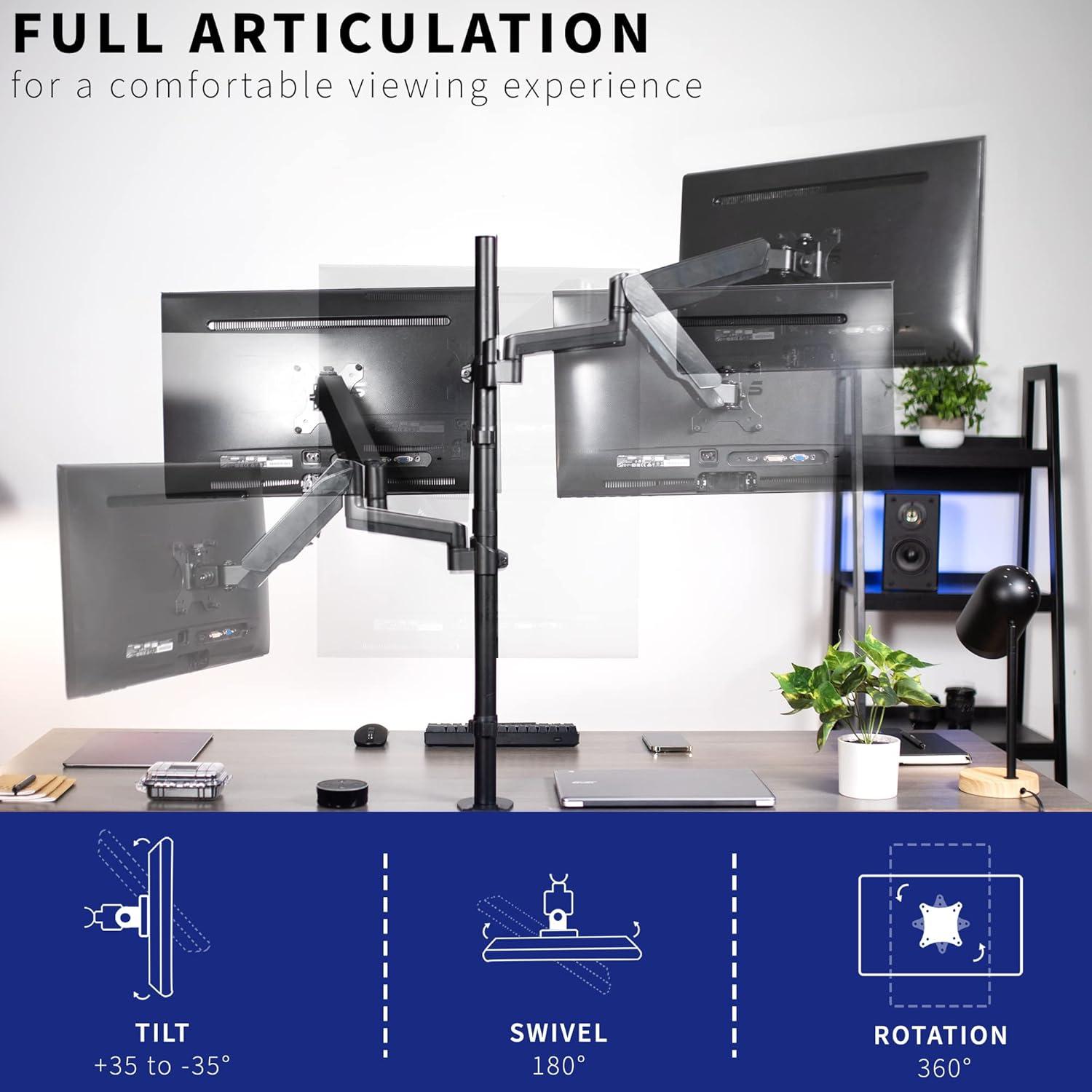 Extra Tall Dual Monitor Black Steel Desk Mount with Pneumatic Spring