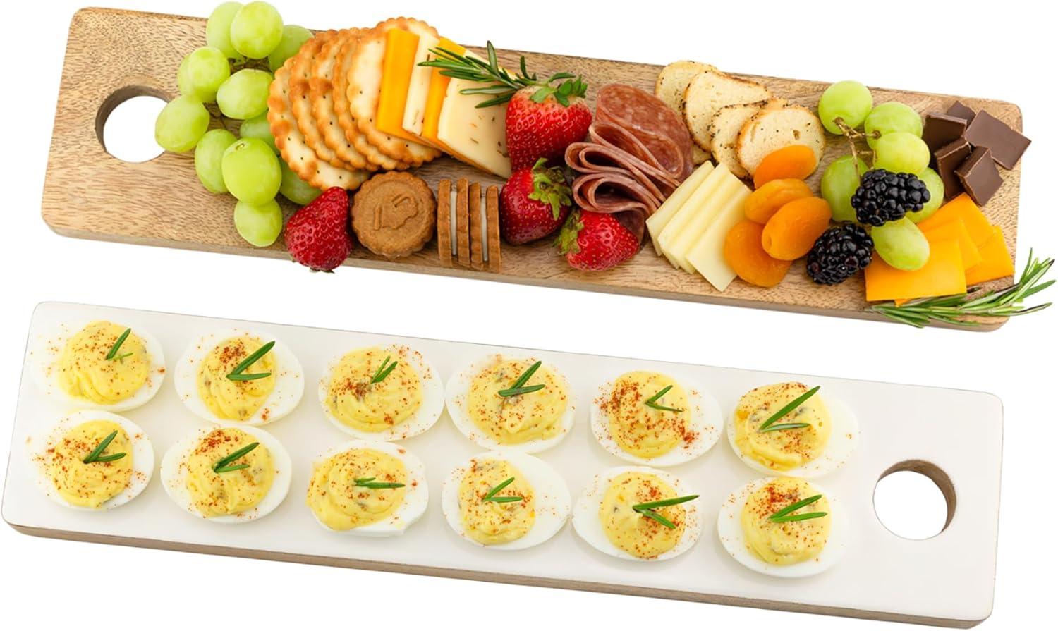 Reversible White Enamel and Mango Wood Deviled Egg Charcuterie Board