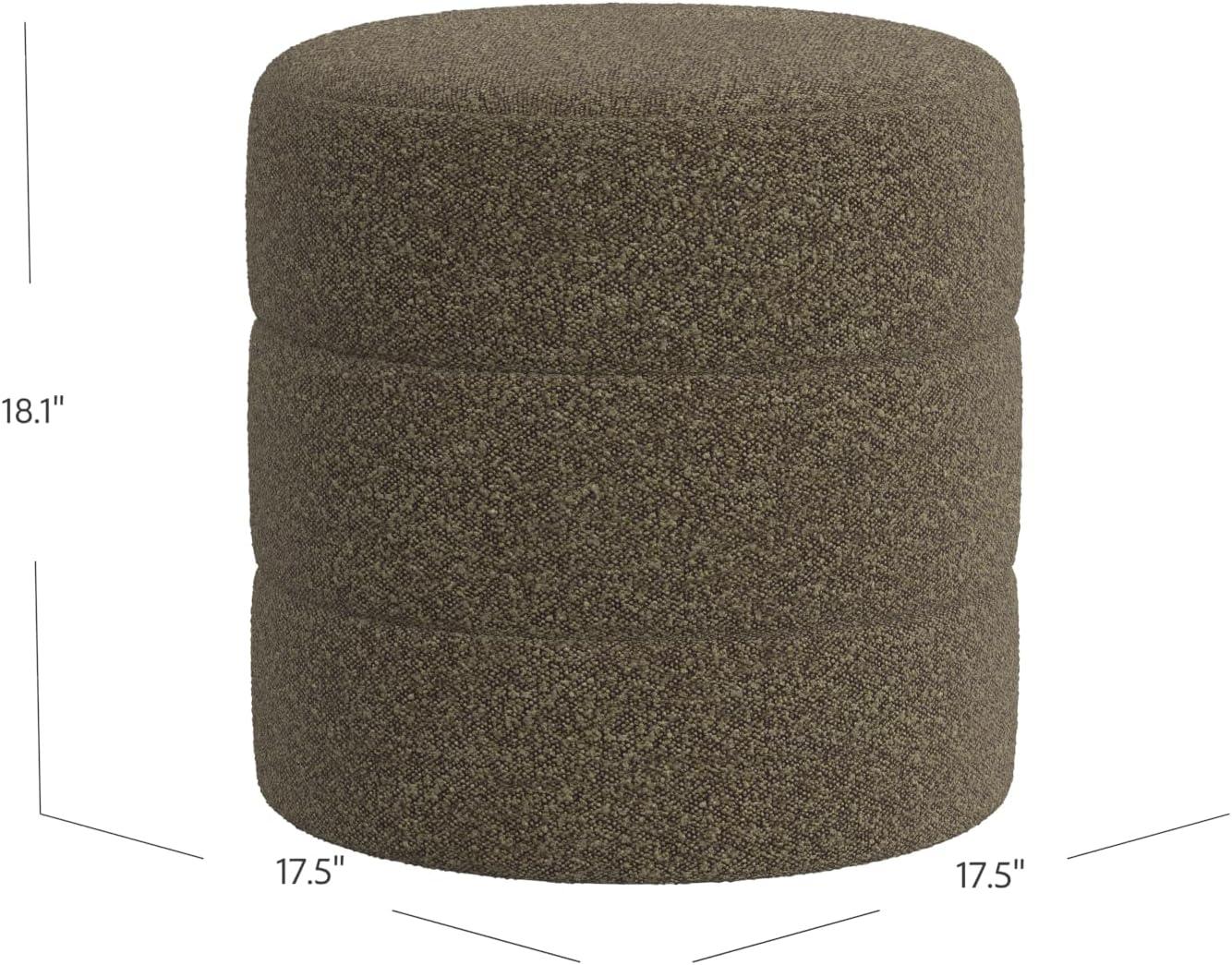 Dark Brown Boucle Round Upholstered Ottoman with Engineered Wood Frame