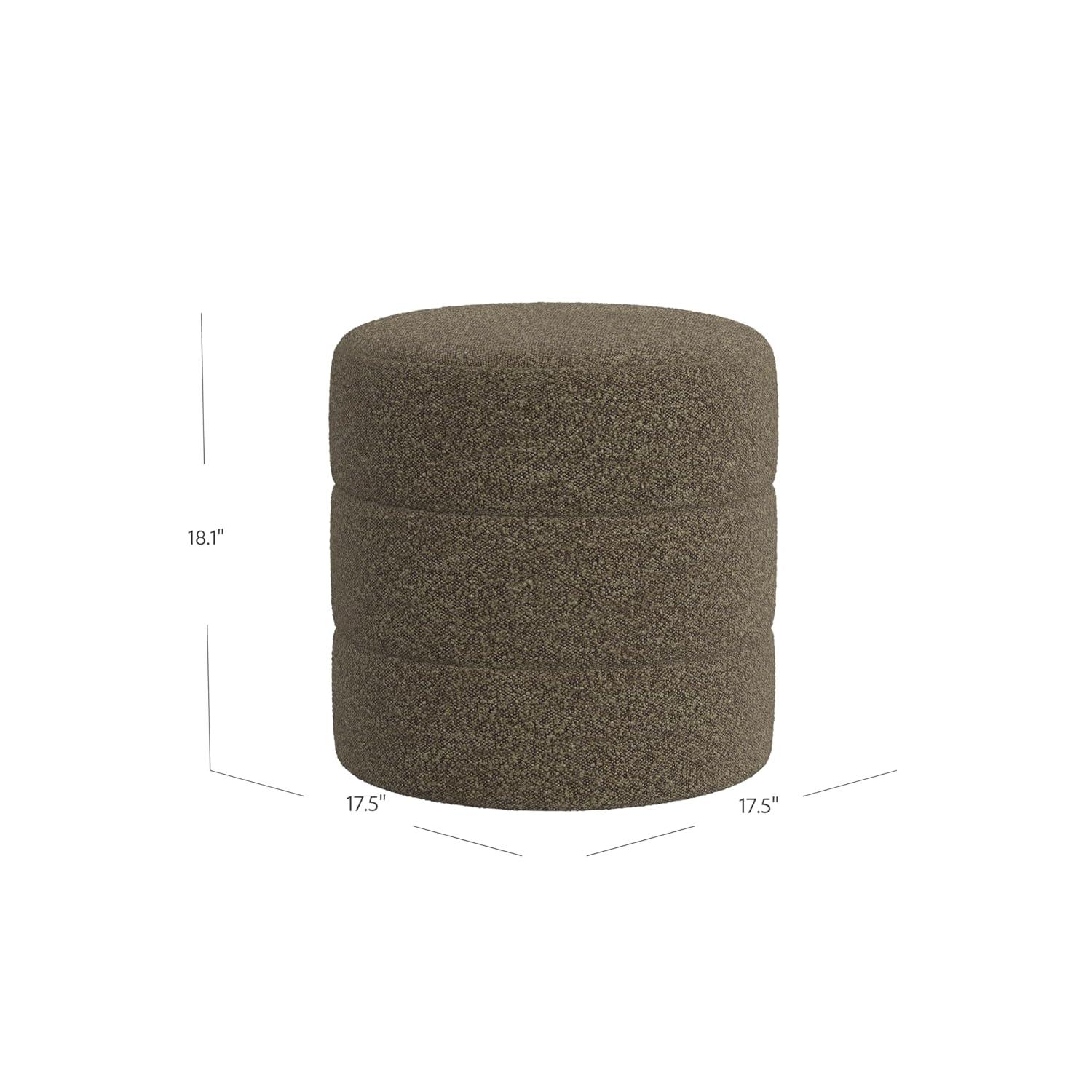HomePop Upholstered Round Ottoman Home Décor|Foot Rest Ottoman - Dark Brown Boucle