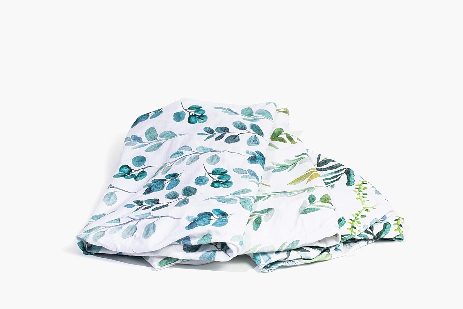 NODNAL CO. Green Leafy Cotton Bassinet Fitted Sheet Set, 100% OEKO-TEX Cotton, 3 Pieces, for Newborn Infant Baby Girl or Boy Nursery Bedding, Gender Neutral Leafs, Greenery, Floral Eucalyptus