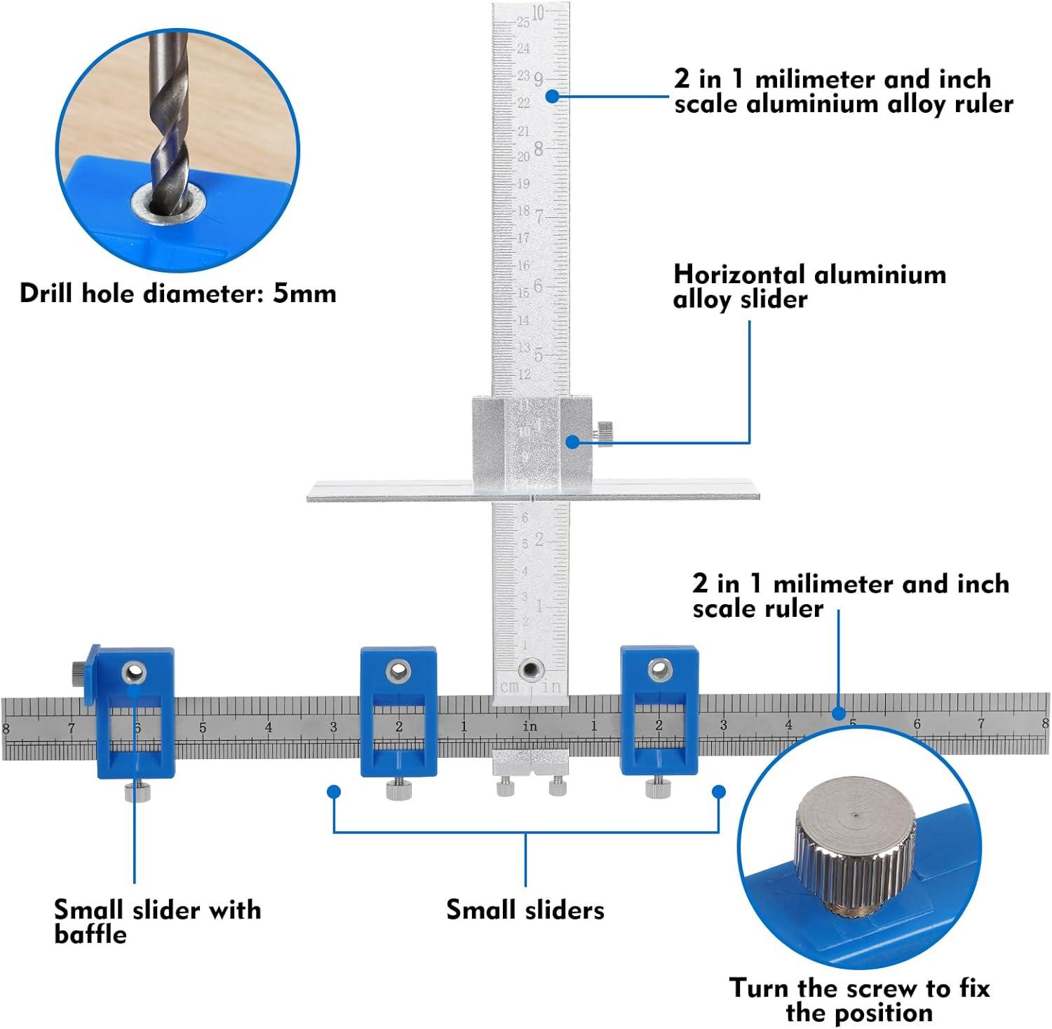 AQITTI Cabinet Hardware Punch Locator Drill Wood Drilling Dowelling for Installation of Handles Knobs on Doors and Drawer Cabinet Template tool for Handles and Pulls