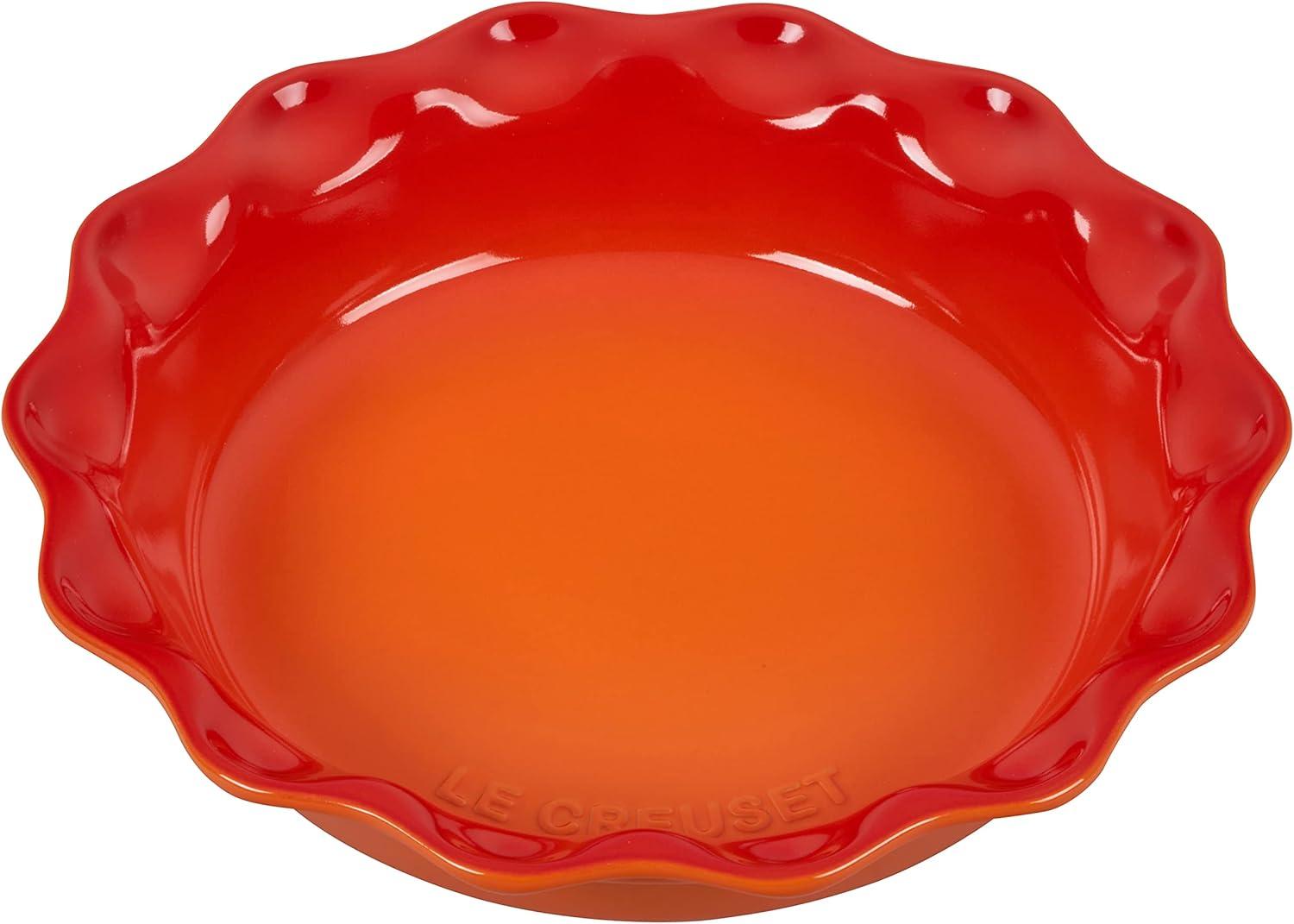 Flame Red Stoneware 9" Scalloped Pie Dish