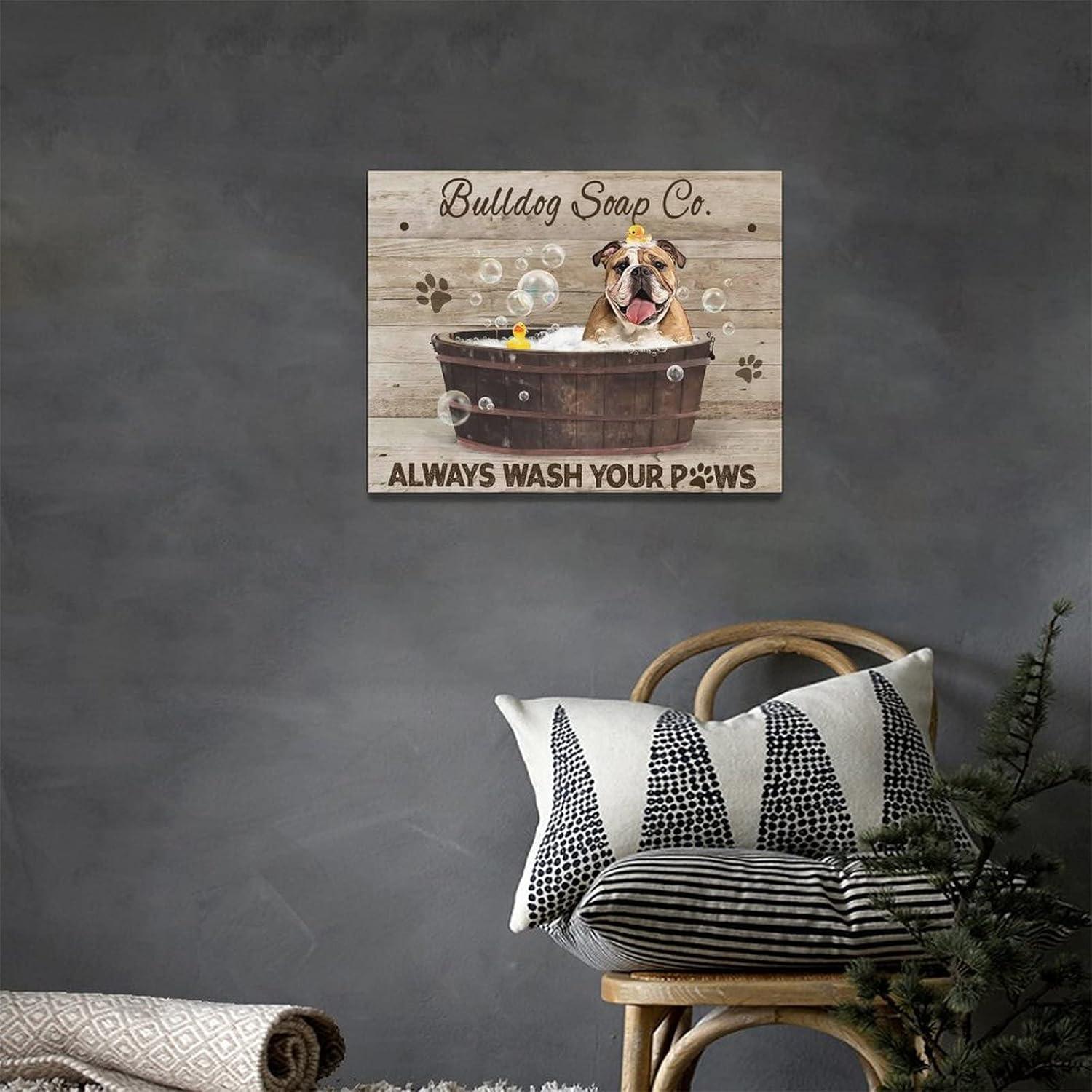 dashuaibi-Bathroom Wall Art Funny English Bulldog in the Bathtub Canvas Prints Painting Bathroom Pictures Modern Artwork Home Decor for Restroom Washroom SPA Salon 16"x12"