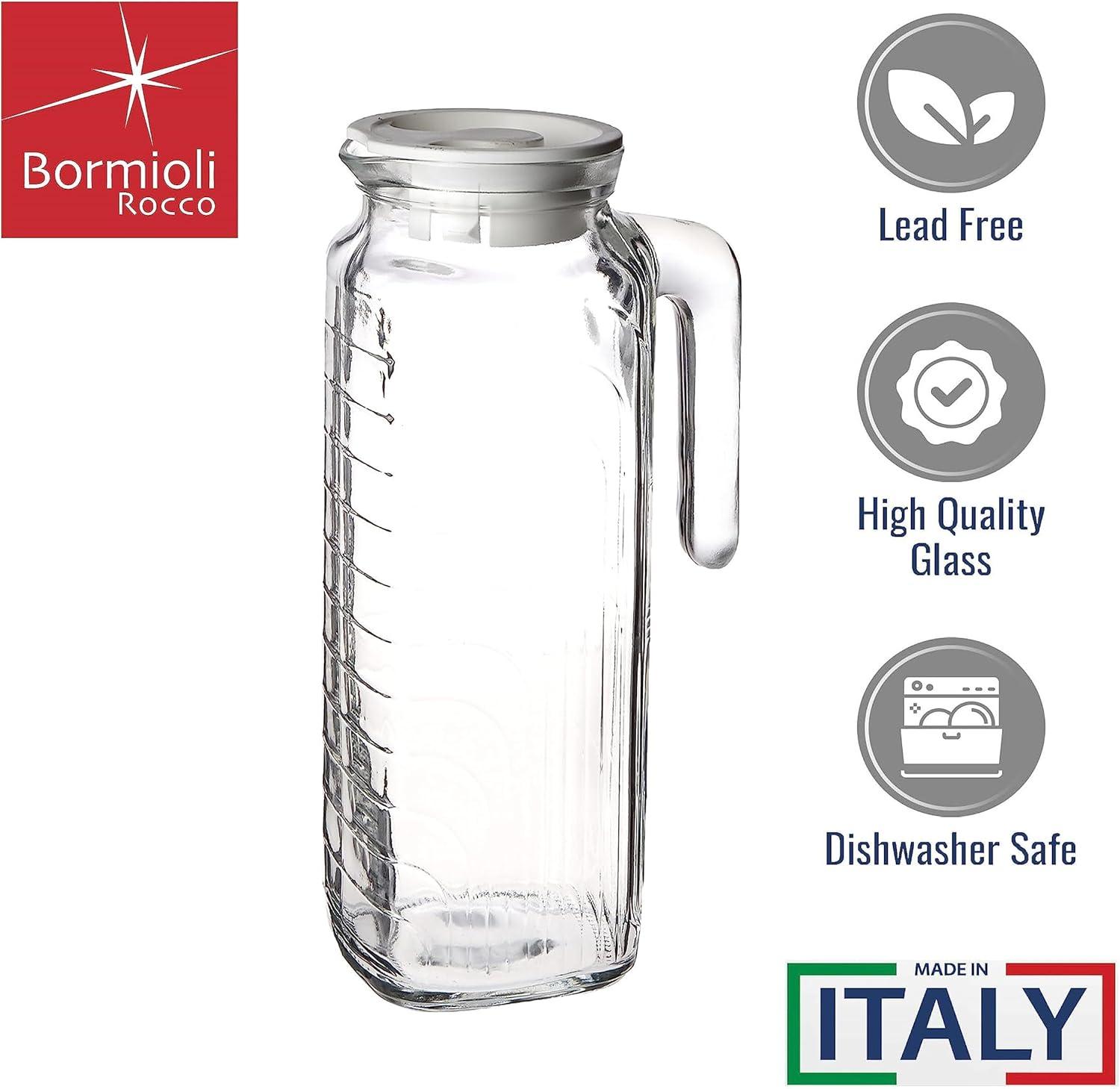 Bormioli Rocco Gelo Glass Jug/Pitcher with Lid, 41-Ounce, White Lid, , Beverage Server, White Lid