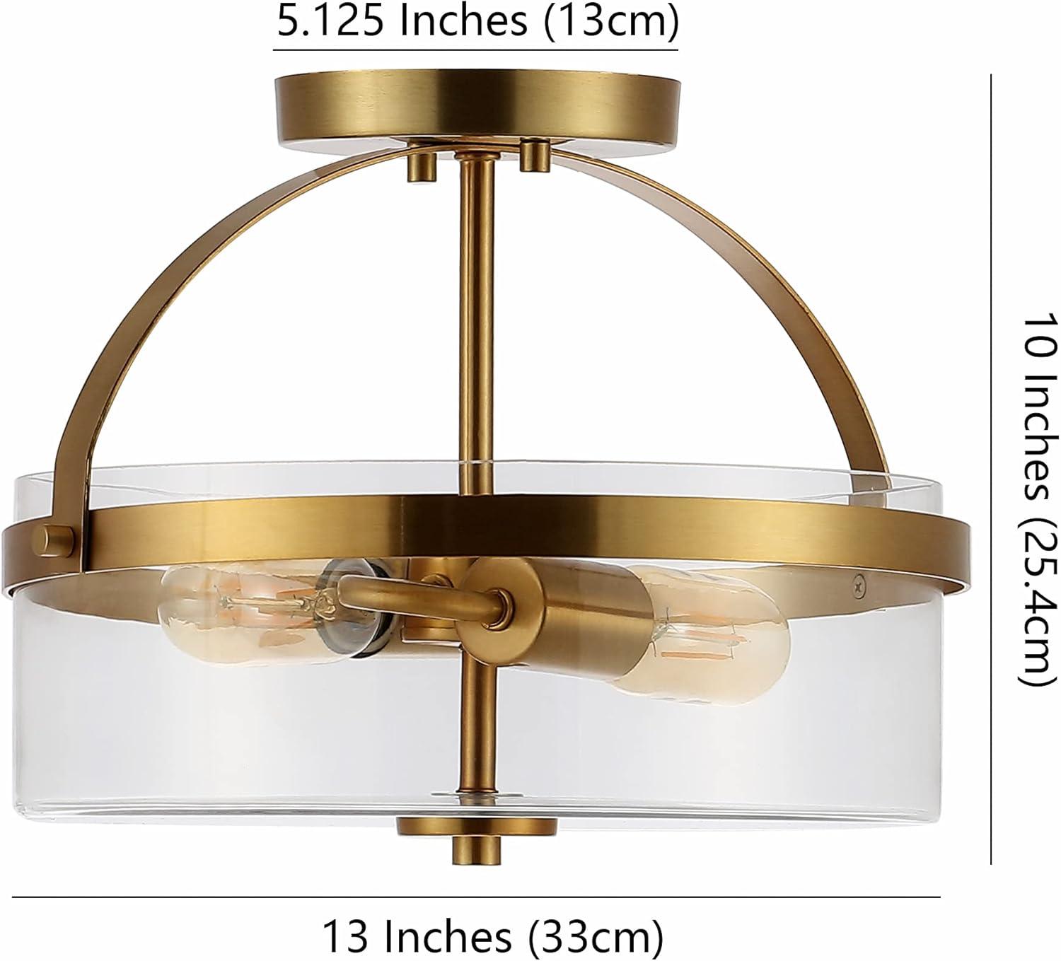 SAFAVIEH Nensor 13 in. Farmhouse 2-Light Black Metal Mount Light with Clear Shade