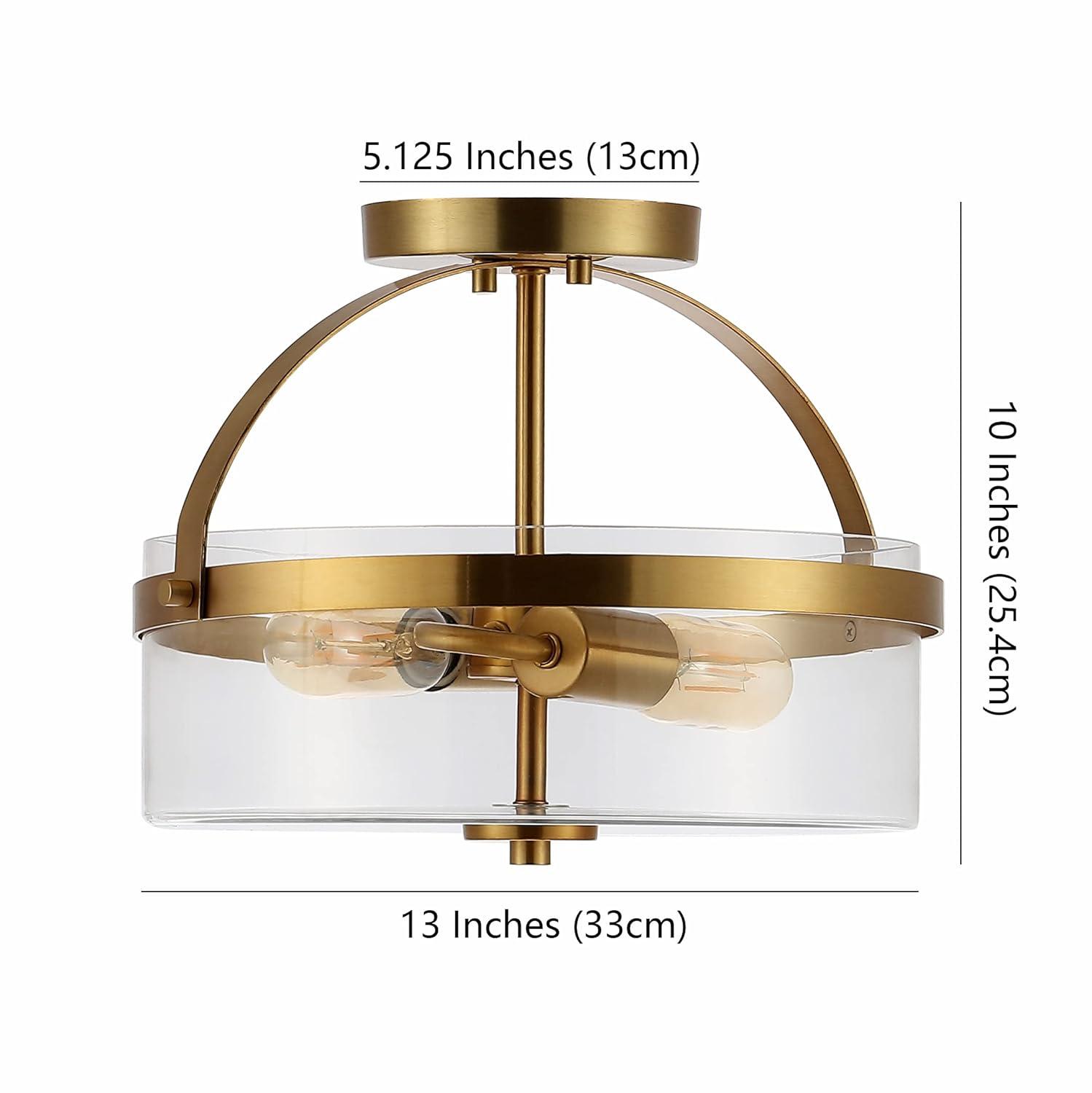 SAFAVIEH Nensor 13 in. Farmhouse 2-Light Black Metal Mount Light with Clear Shade