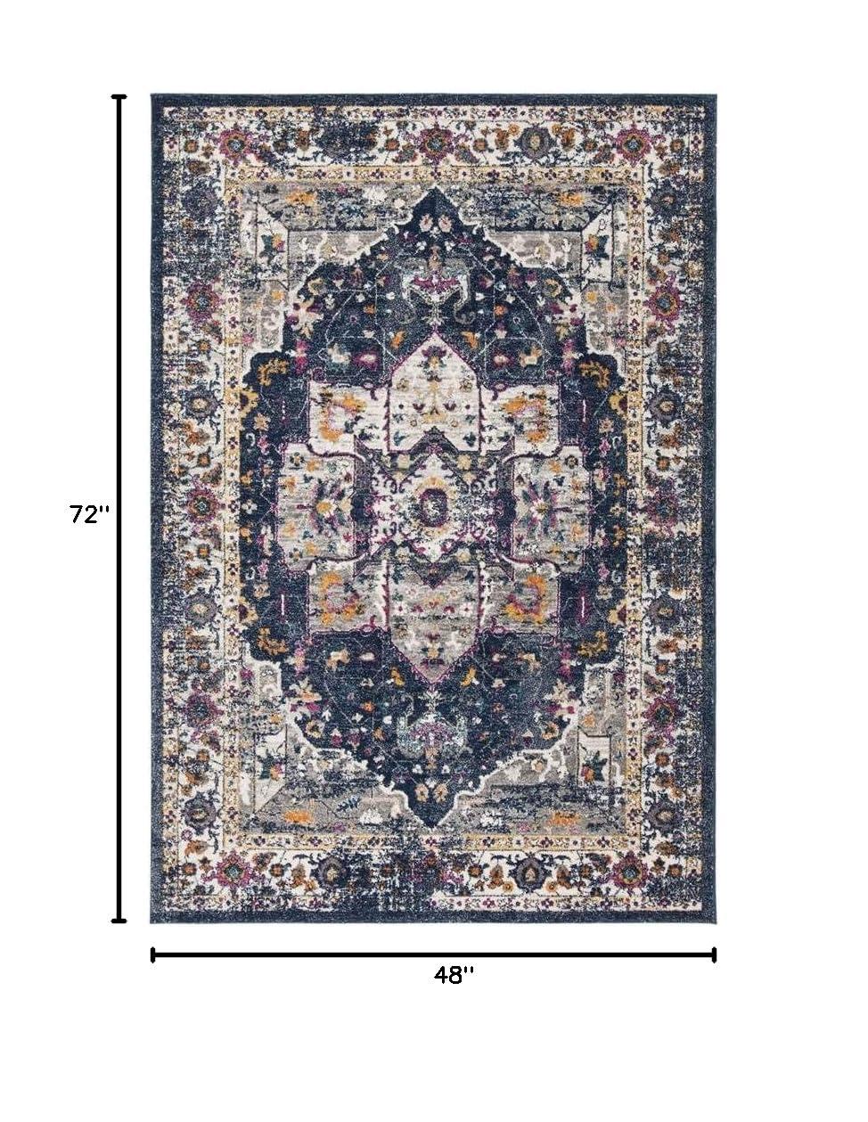 Evoke EVK275 Power Loomed Indoor Area Rug - Navy/Grey - 4'x6' - Safavieh