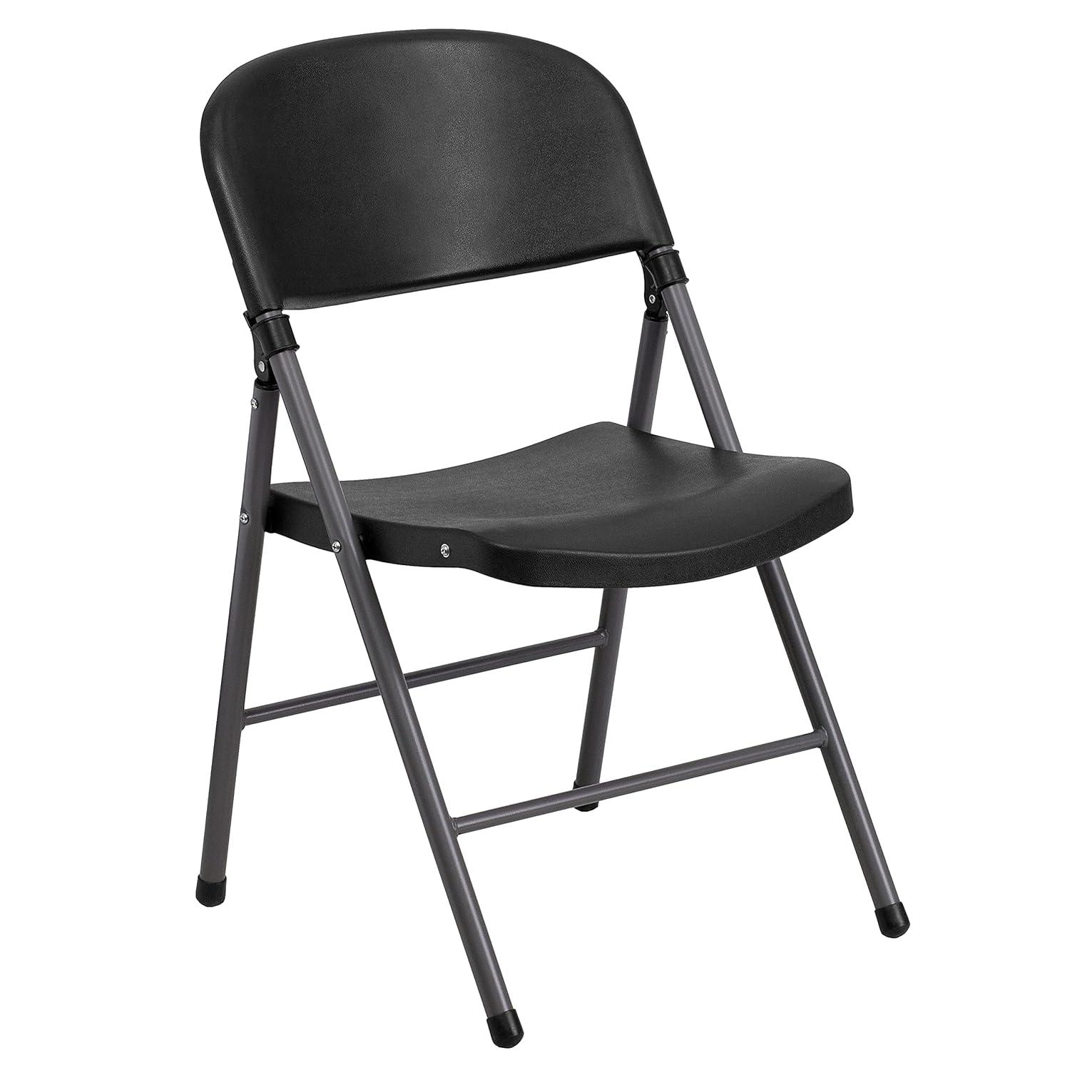 Flash Furniture 2 Pack HERCULES Series 330 lb. Capacity Black Plastic Folding Chair with Charcoal Frame