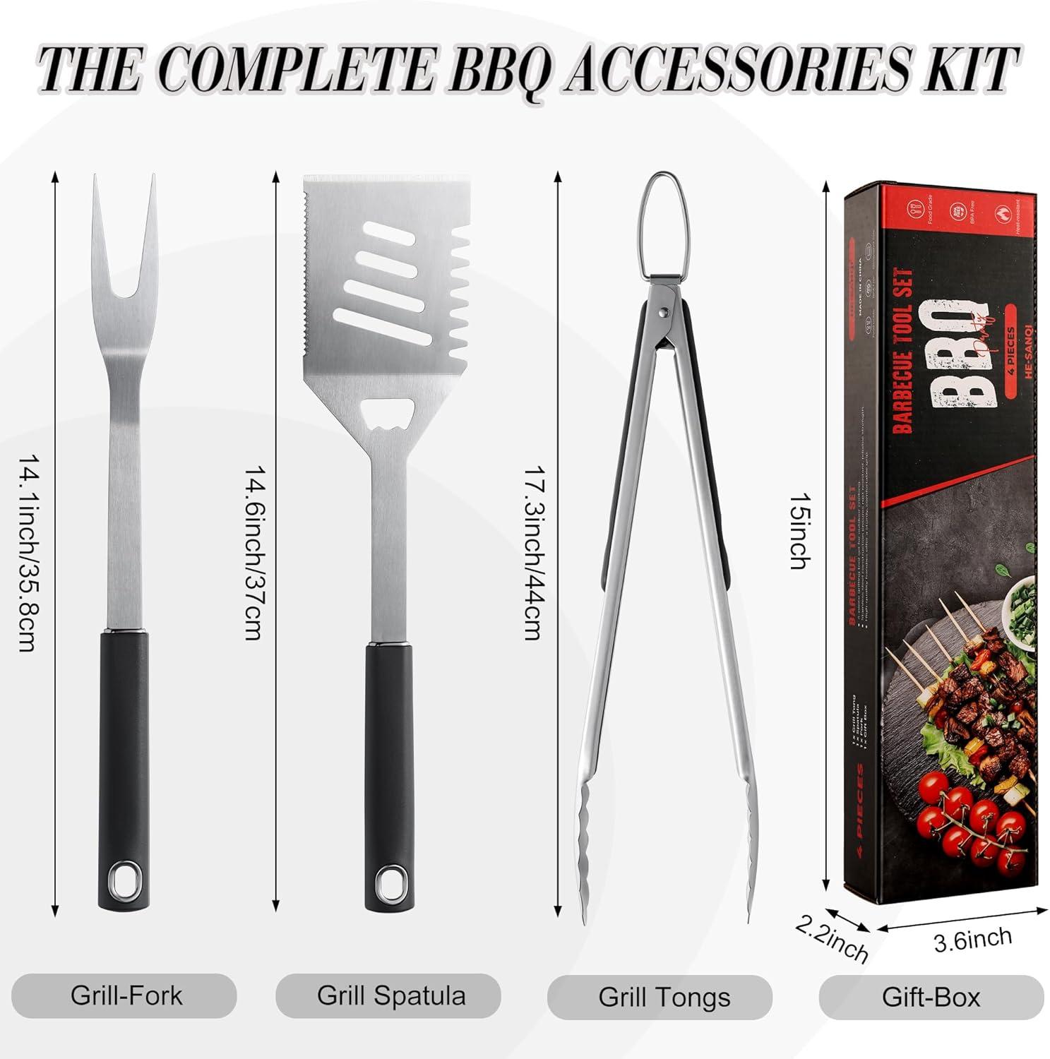 Griddle Accessories Kit - Grilling Accessories, Stainless Steel Heavy Duty Grill Tools Set with Spatula, Fork, Tongs and Gift-Box for Outdoor Barbecue, Home Grill (3PCS)