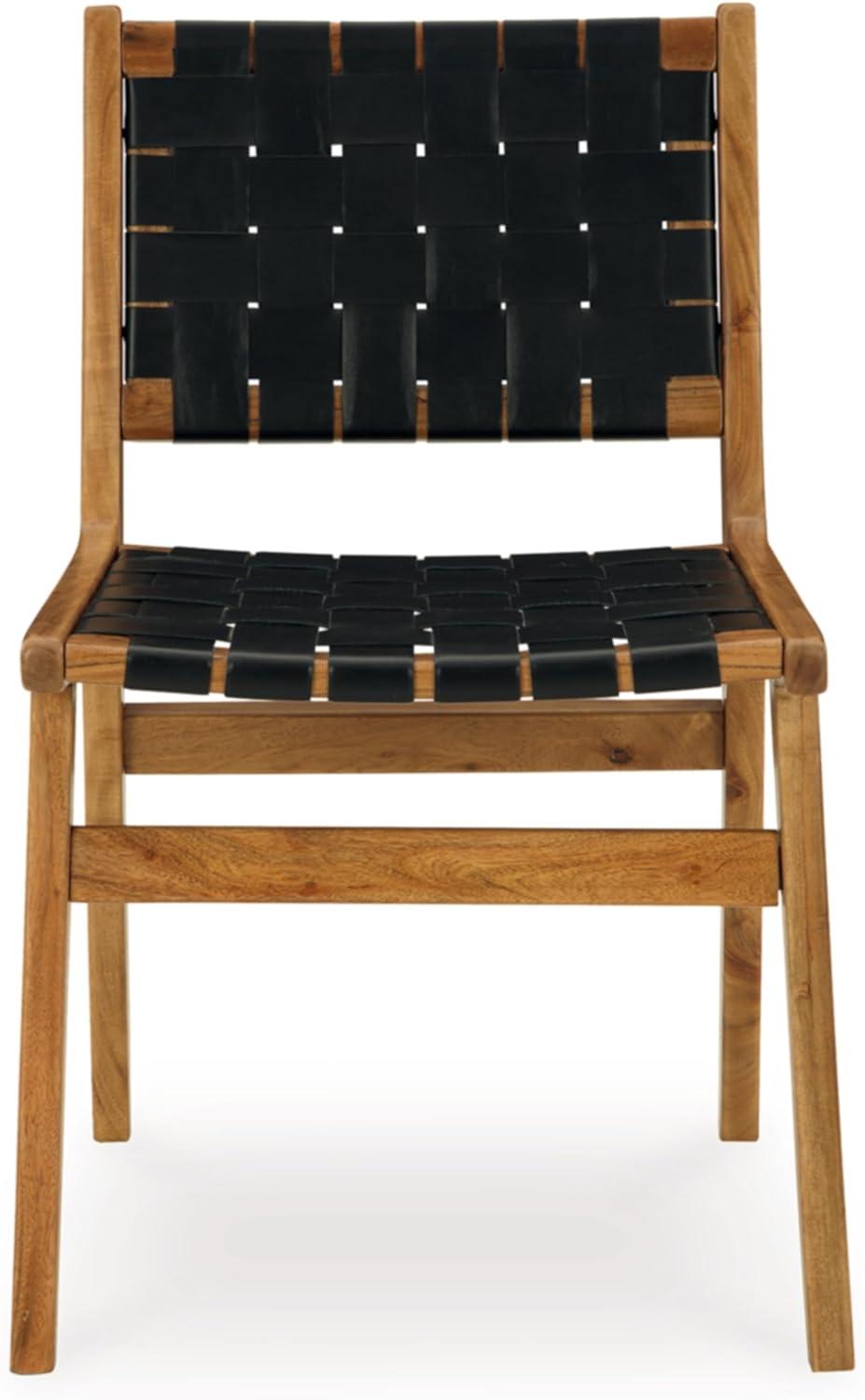 Black Woven Leather and Wood Side Chair Set