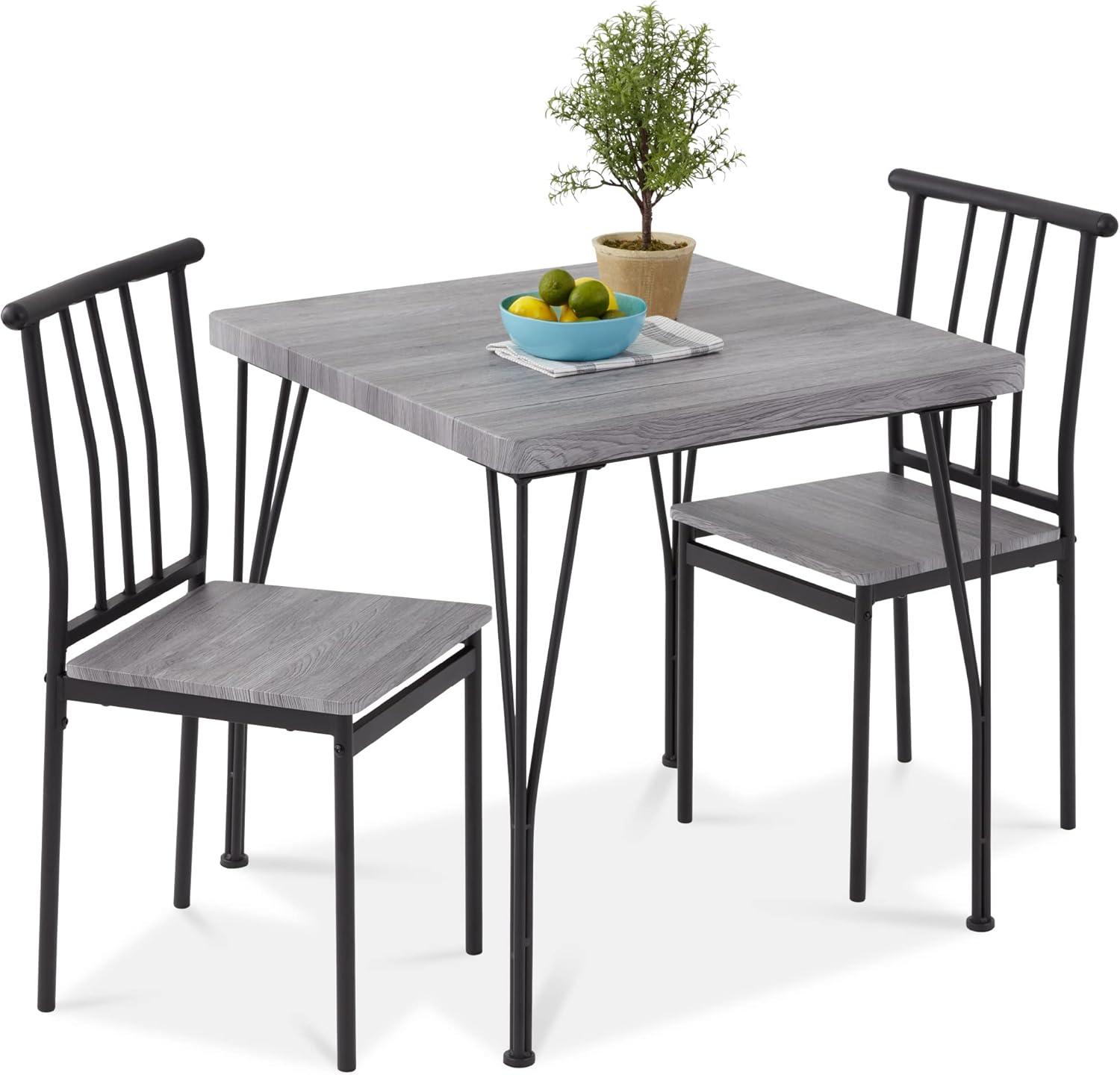 Best Choice Products 3-Piece Indoor Metal Wood Square Dining Table, Furniture Set w/ 2 Chairs