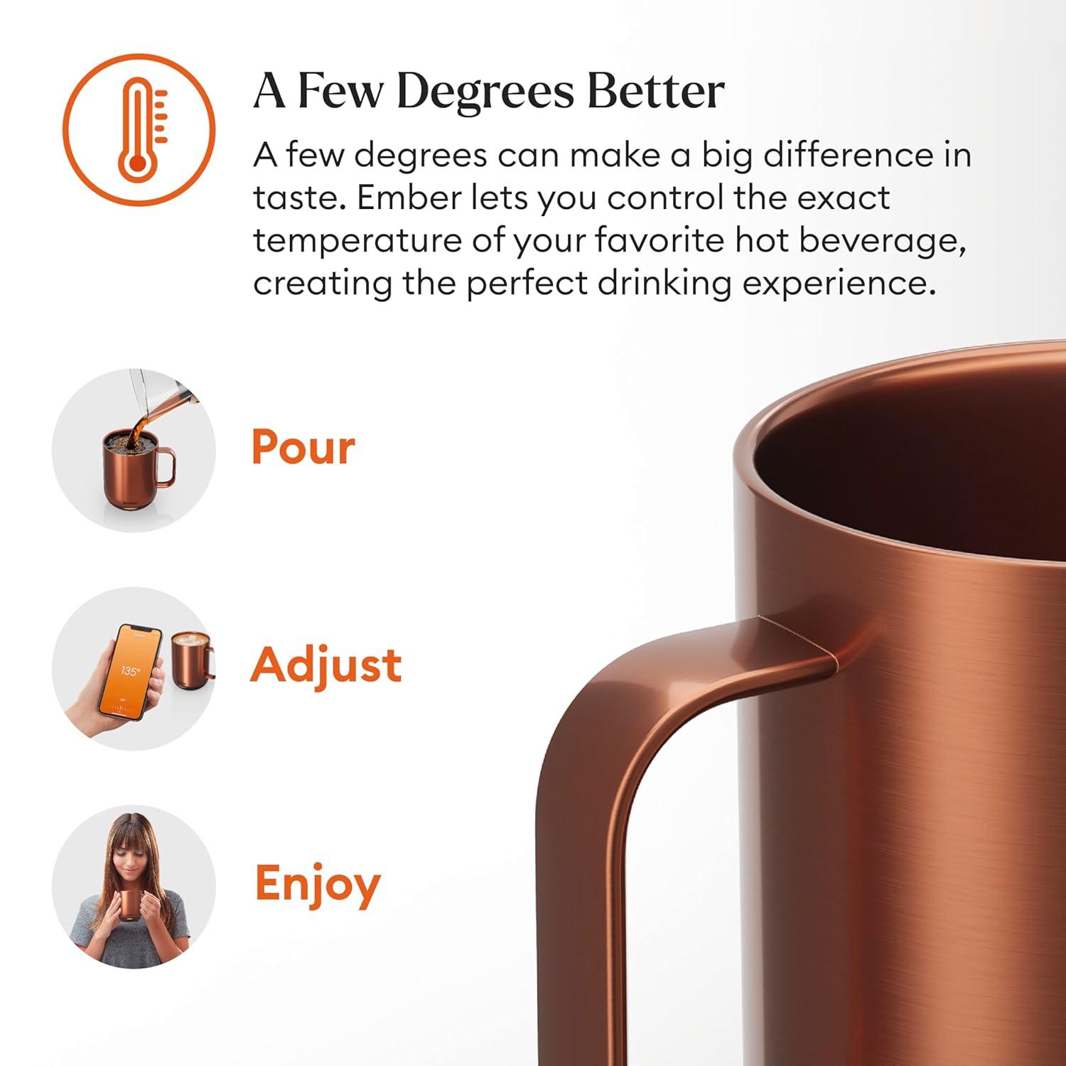 Ember Temperature Control Smart Mug 2, 10 oz, Copper, Up To 1.5-hr Battery Life - App Controlled Heated Coffee/Tea Mug - Improved Design
