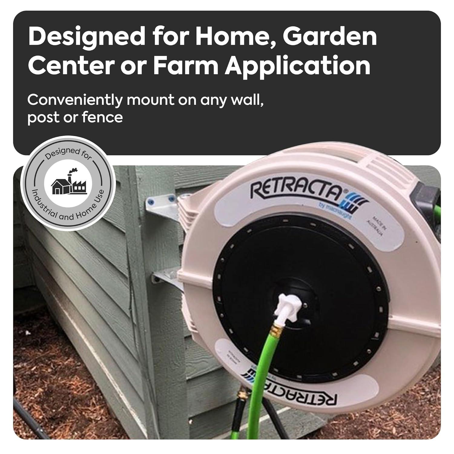 Macnaught Retractable Garden Hose Reel, 82 Ft Water Hose Reel Heavy Duty Retractable Hose with Metal 180° Swivel Rotation Bracket for Wall Mount - Beige