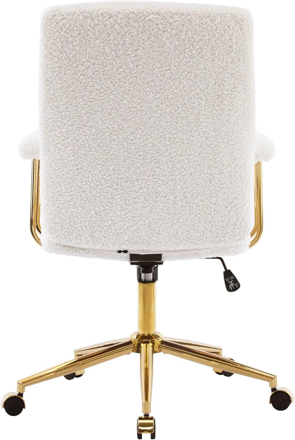 Techni Mobili Elegant Textured Boucle White and Gold Office Chair