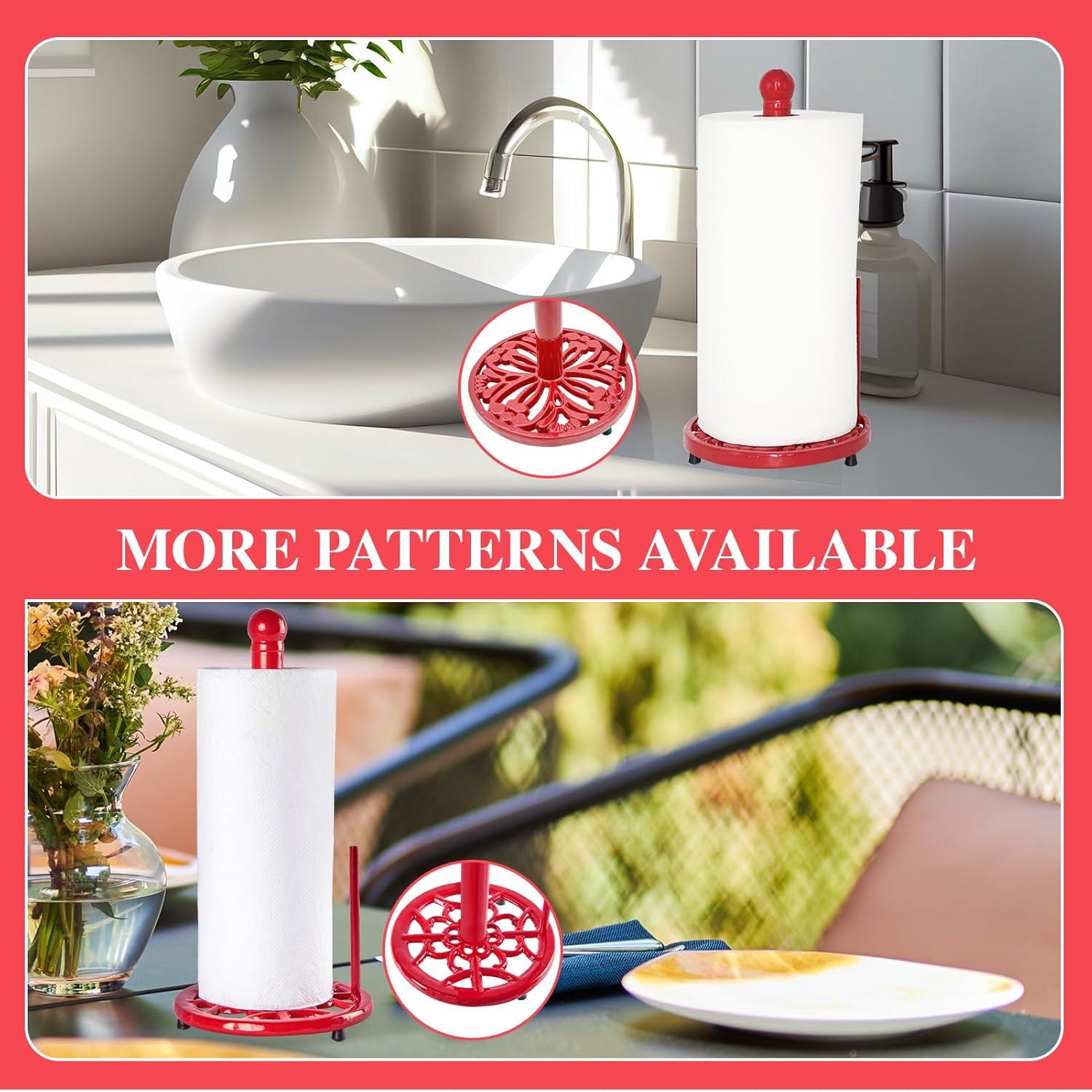 JOGREFUL Paper Towel Holder Stand, Cast Iron Kitchen Paper Towel Countertop Vintage Stand with Weighted-Base, Bathroom Organization for Family Standard Large Size Roll Paper, Mistletoe Base, Red