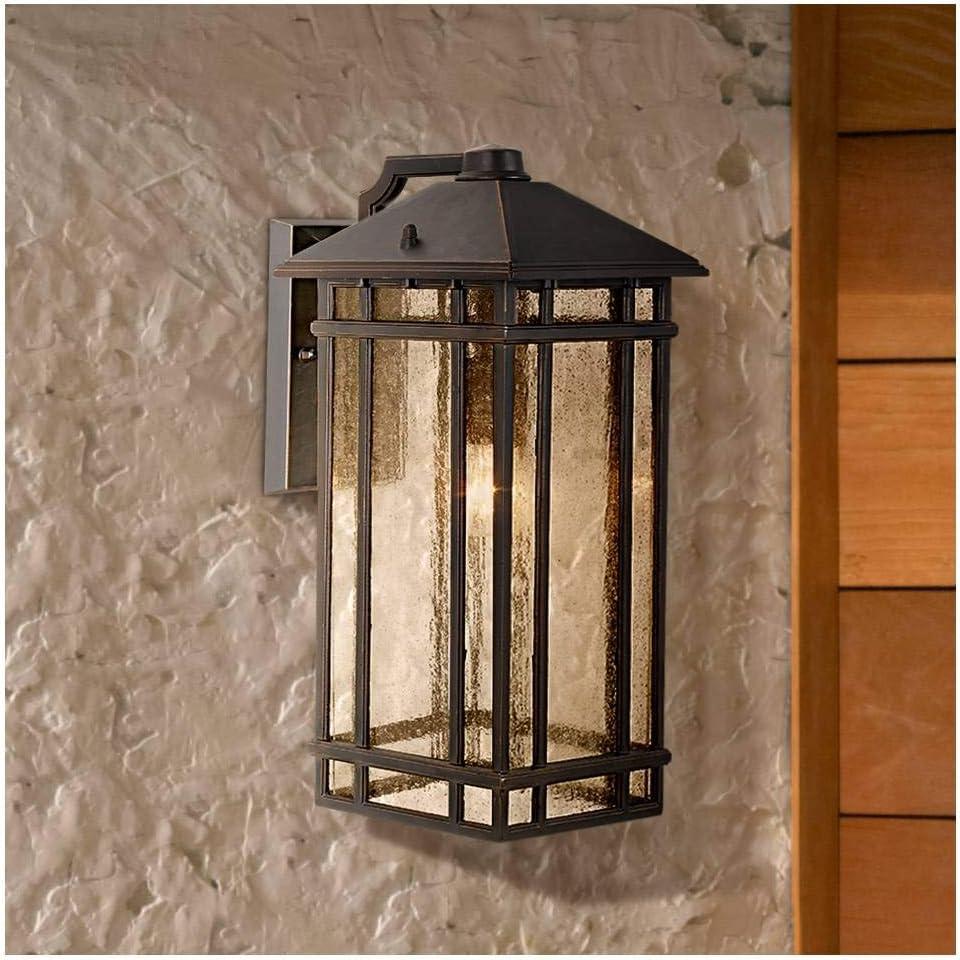 Kathy Ireland Art Deco Outdoor Wall Light Fixture Rubbed Bronze 16 1/2" High Seedy Glass Panels for Exterior House Porch Patio