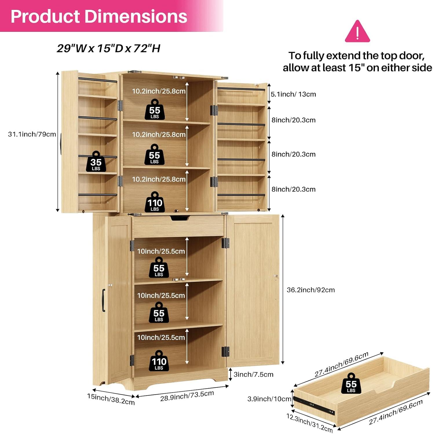 Aaleah 72'' Kitchen Pantry With Classified Pantry Door, Storage Cabinet with Organizer, Drawer