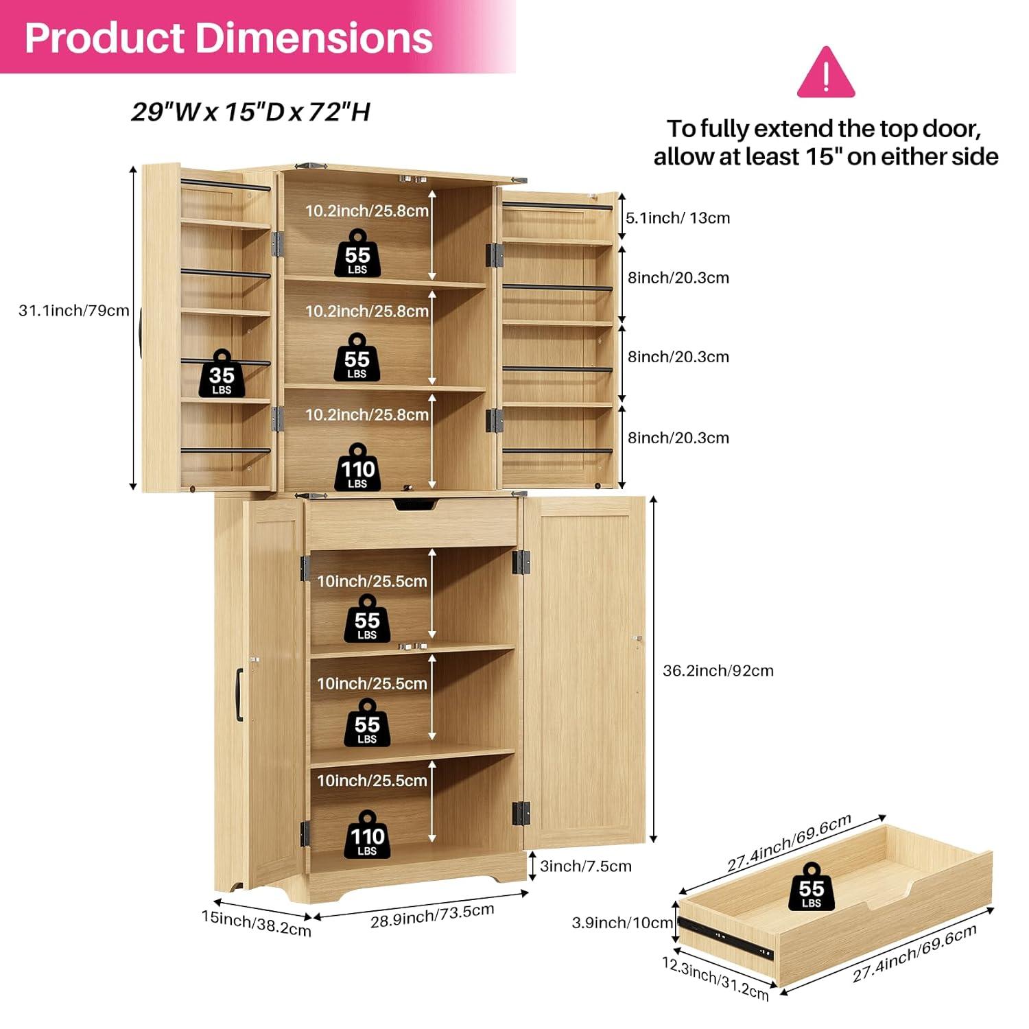 Aaleah 72'' Kitchen Pantry With Classified Pantry Door, Storage Cabinet with Organizer, Drawer