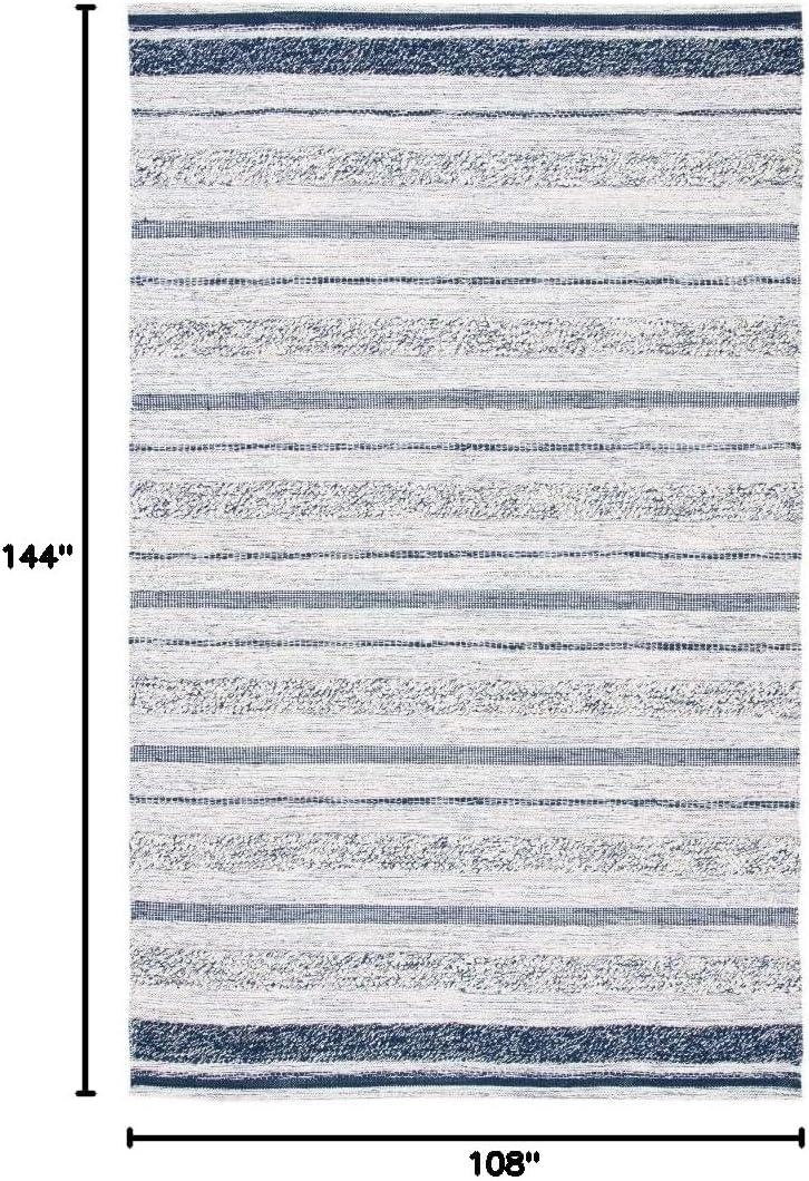SAFAVIEH Striped Kilim Rada Striped Cotton Area Rug, Ivory/Navy, 9' x 12'