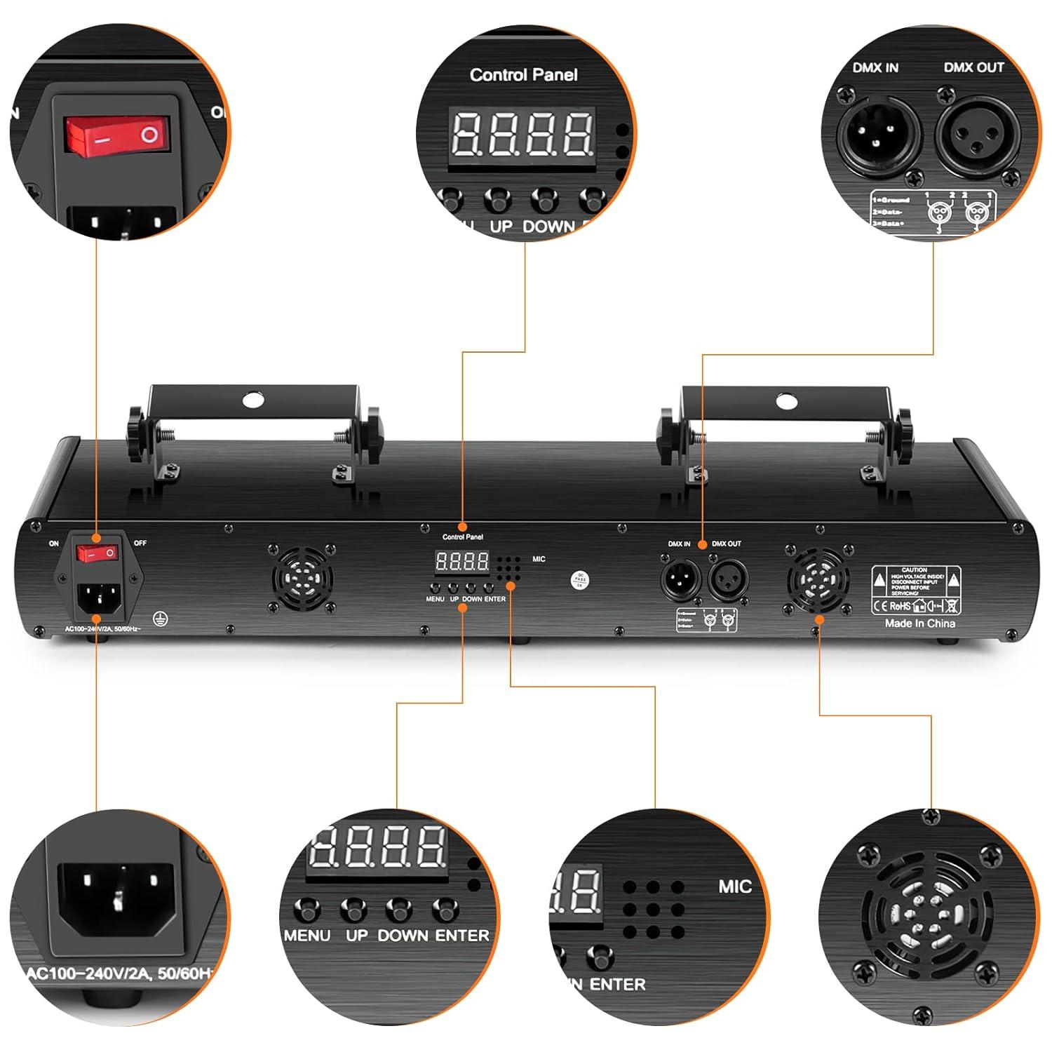 U`King Stage Laser Light, 5 Beam Sound Activated DJ Party Lights RGBYC LED Music Projector with Remote Control DMX for Dancing Birthday Bar Pub Stage
