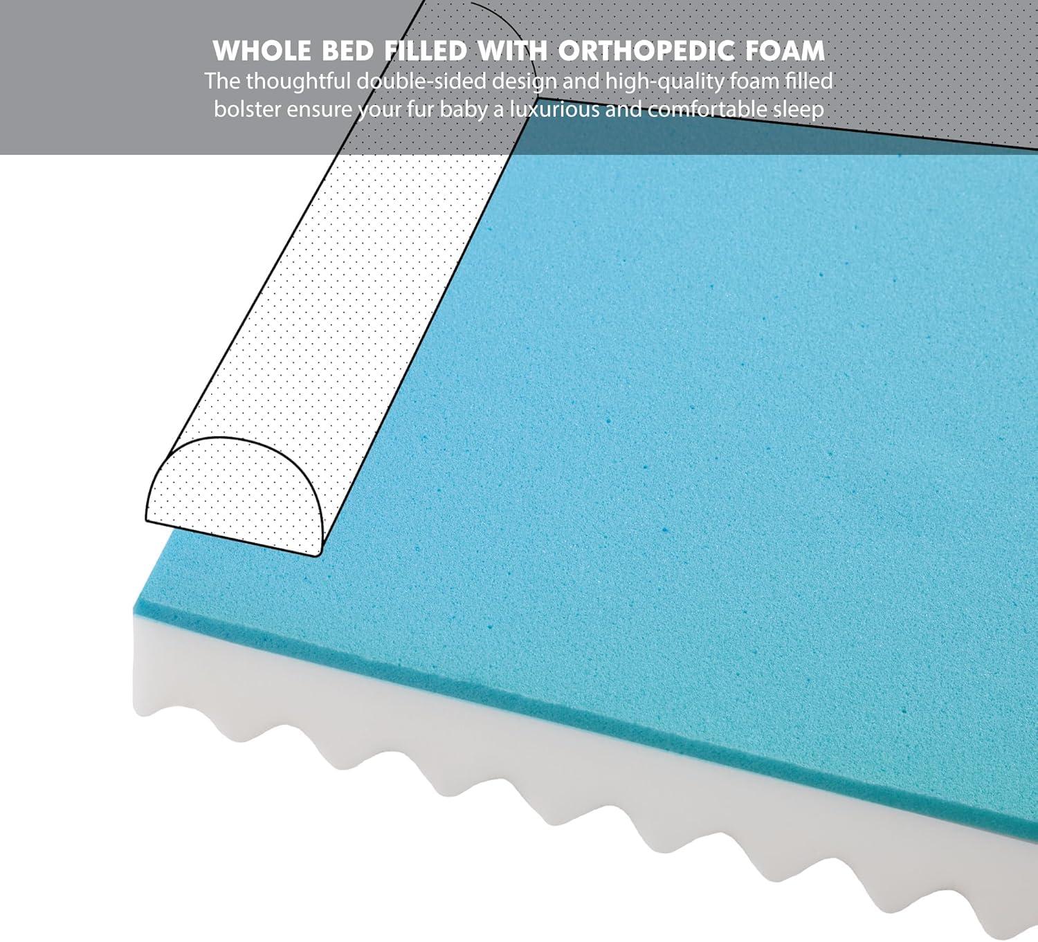 Medium Khaki Orthopedic Waterproof Dog Bed with Bolster