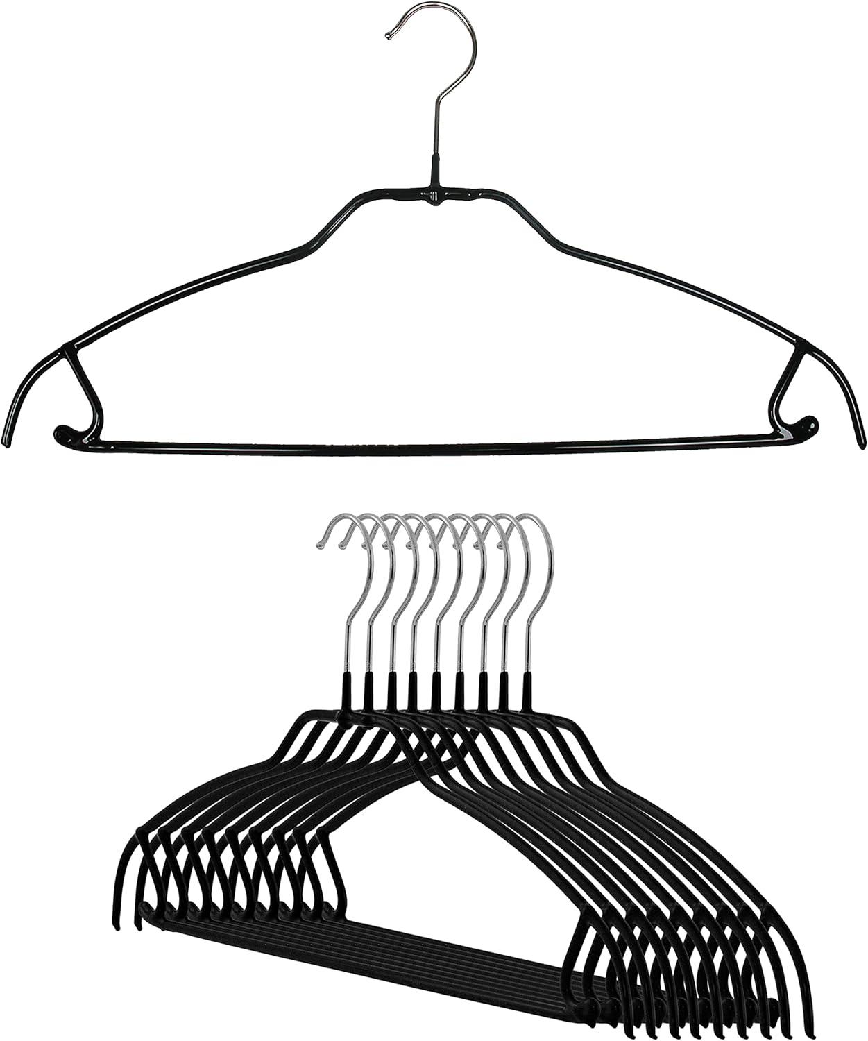 Black Ultra-Thin Non-Slip Steel Hangers with Skirt Hooks, Set of 10