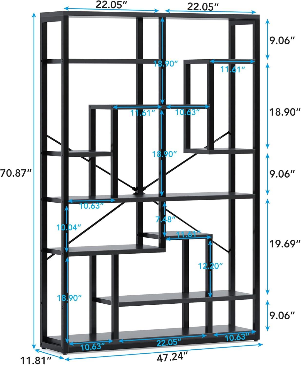 Black Metal and Wood 9-Tier Geometric Bookshelf