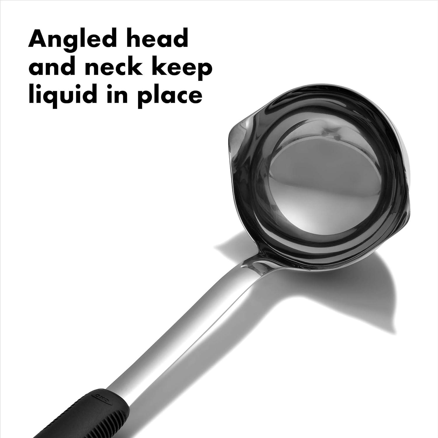 Polished Stainless Steel 12 1/4" Soup Ladle with Non-Slip Handle