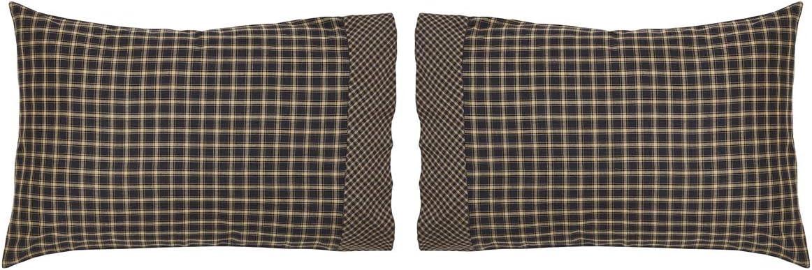 Beckham Black and Khaki Plaid Cotton Standard Pillowcase Set