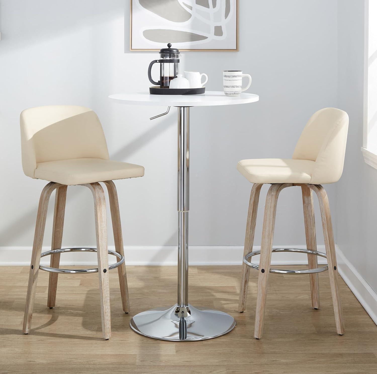 27.5" Elia Contemporary Adjustable Bar Height Pub Table White Wood Top with Chrome Frame - LumiSource