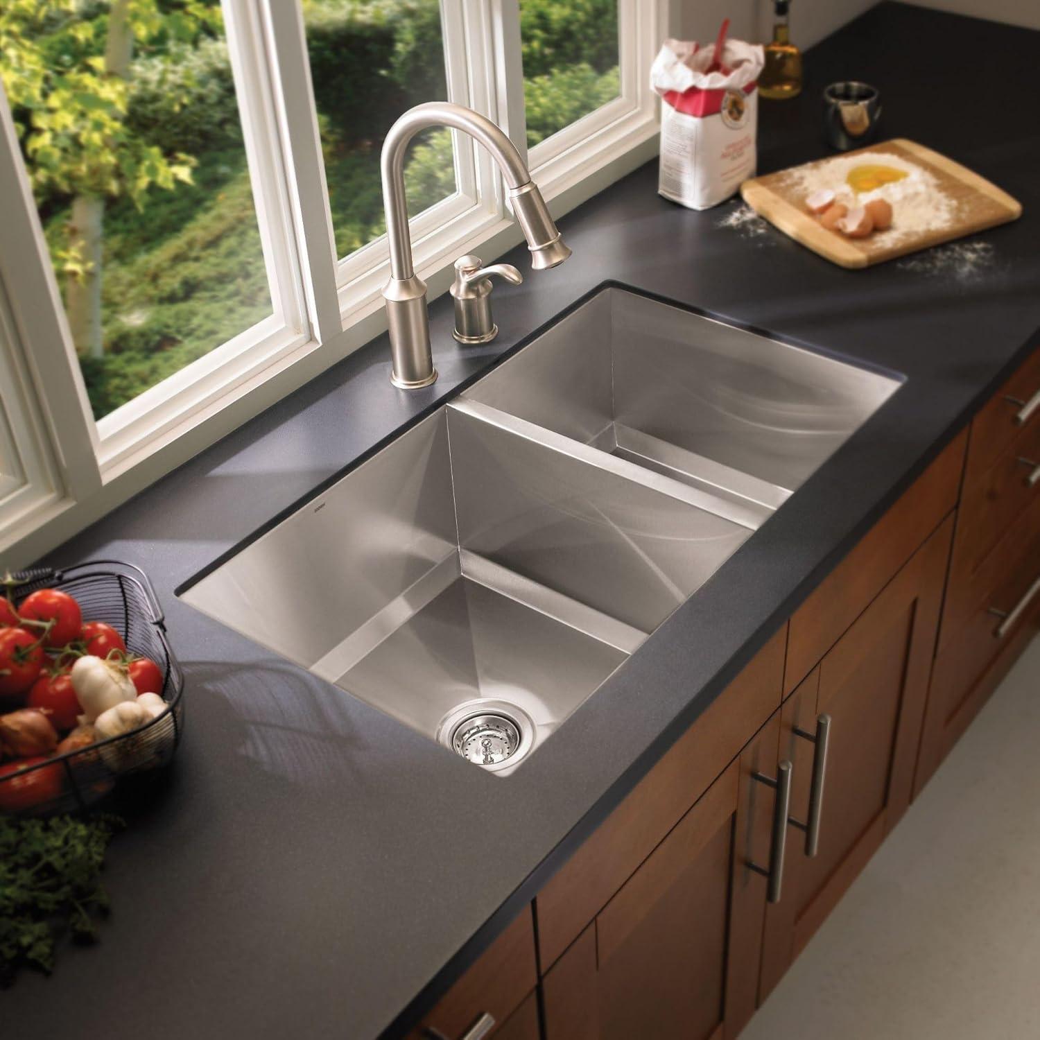 Prep 1600 Series Stainless Steel Undermount 34" x 20" Double Bowl Kitchen Sink