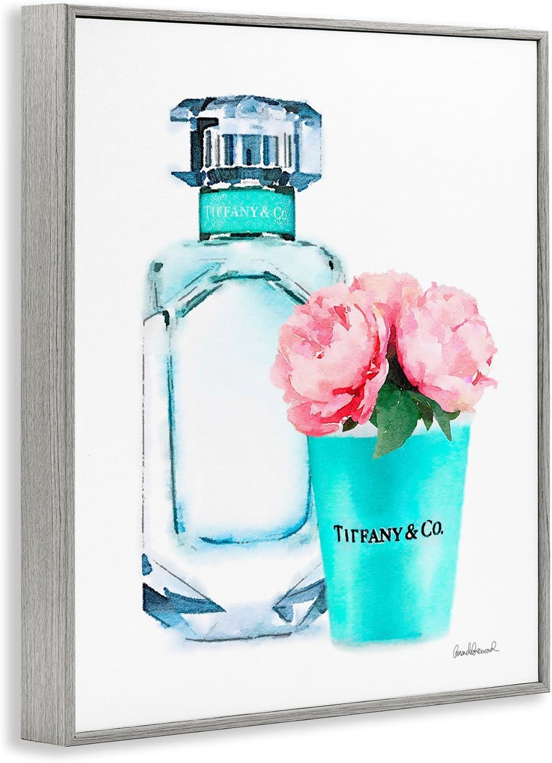 Stupell Industries Teal Blue Perfume Bottle and Pink Peonies Framed Wall Art by Amanda Greenwood