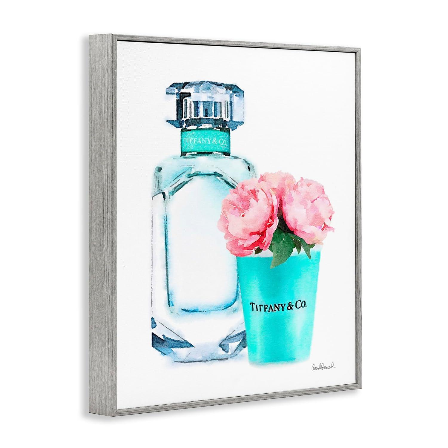 Stupell Industries Teal Blue Perfume Bottle and Pink Peonies Framed Wall Art by Amanda Greenwood