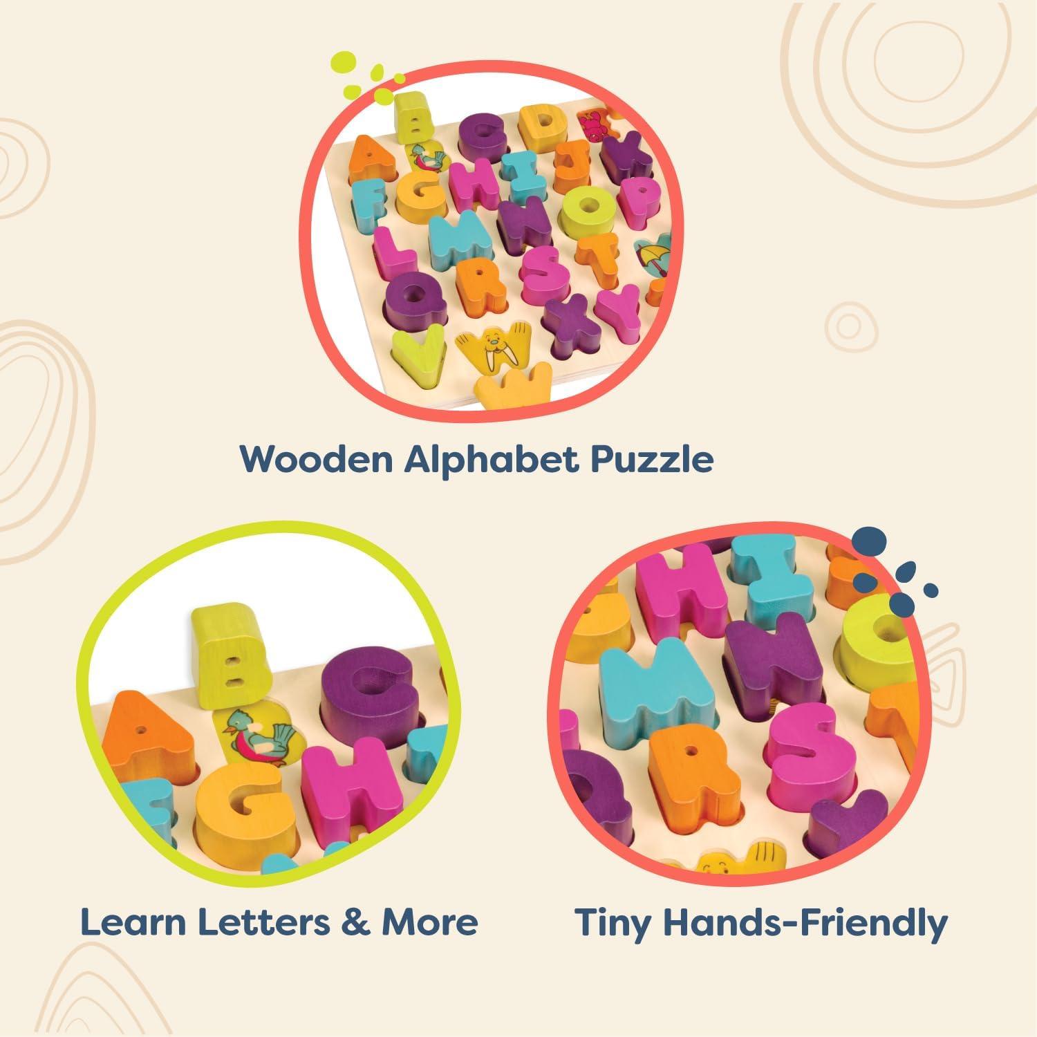 B. toys – Alpha B. Tical – Wooden Alphabet Puzzle – 26 Letter Pieces – Chunky Wooden Puzzle – Educational Toys for Toddlers, Kids – 18+ Months