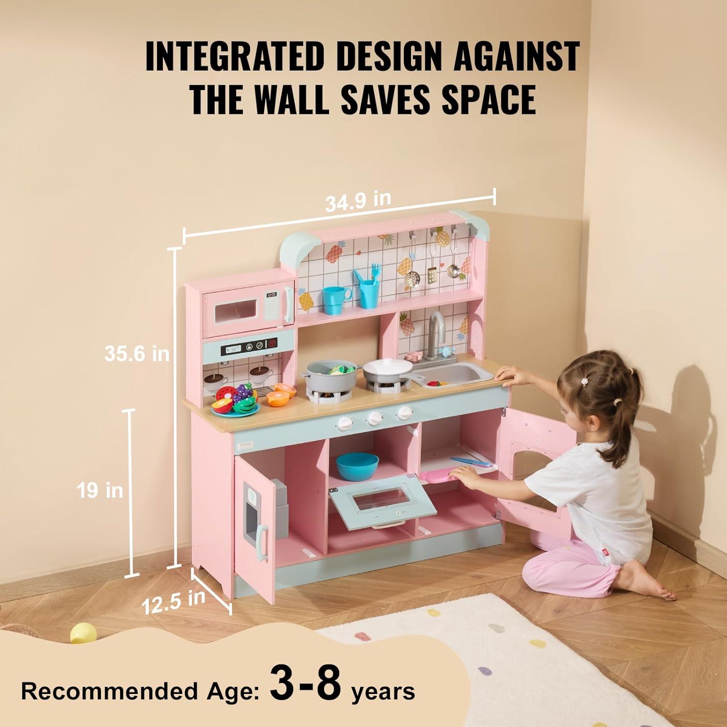 Pink Wooden Play Kitchen with Lights and Sounds