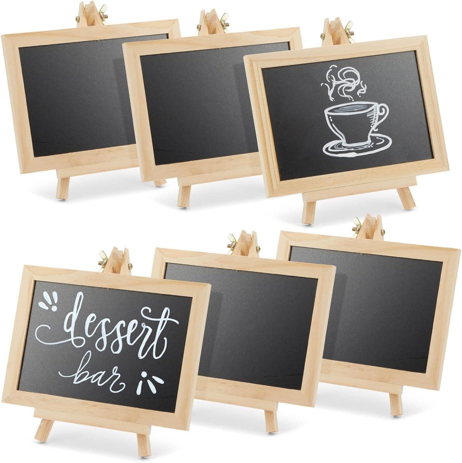 Juvale 6-Pack Mini Chalkboard Signs with Easel Stand for Table Decorations, Restaurant Food Display, Message Boards, Small Business, 7x7x4 in