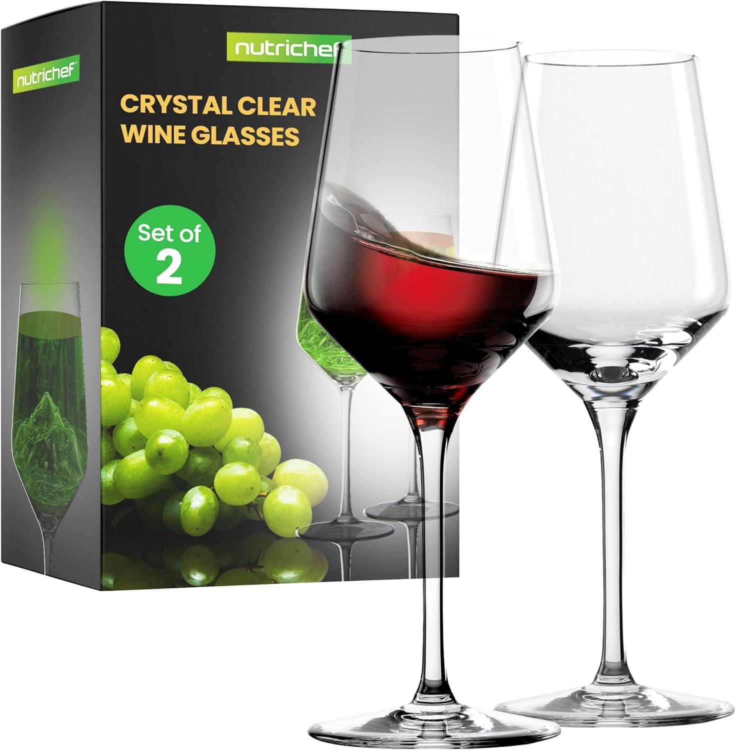 NutriChef 2 Pcs. of Crystal Wine Glass - Ultra Clear, Elegant Crystal-Clear Wine Glass