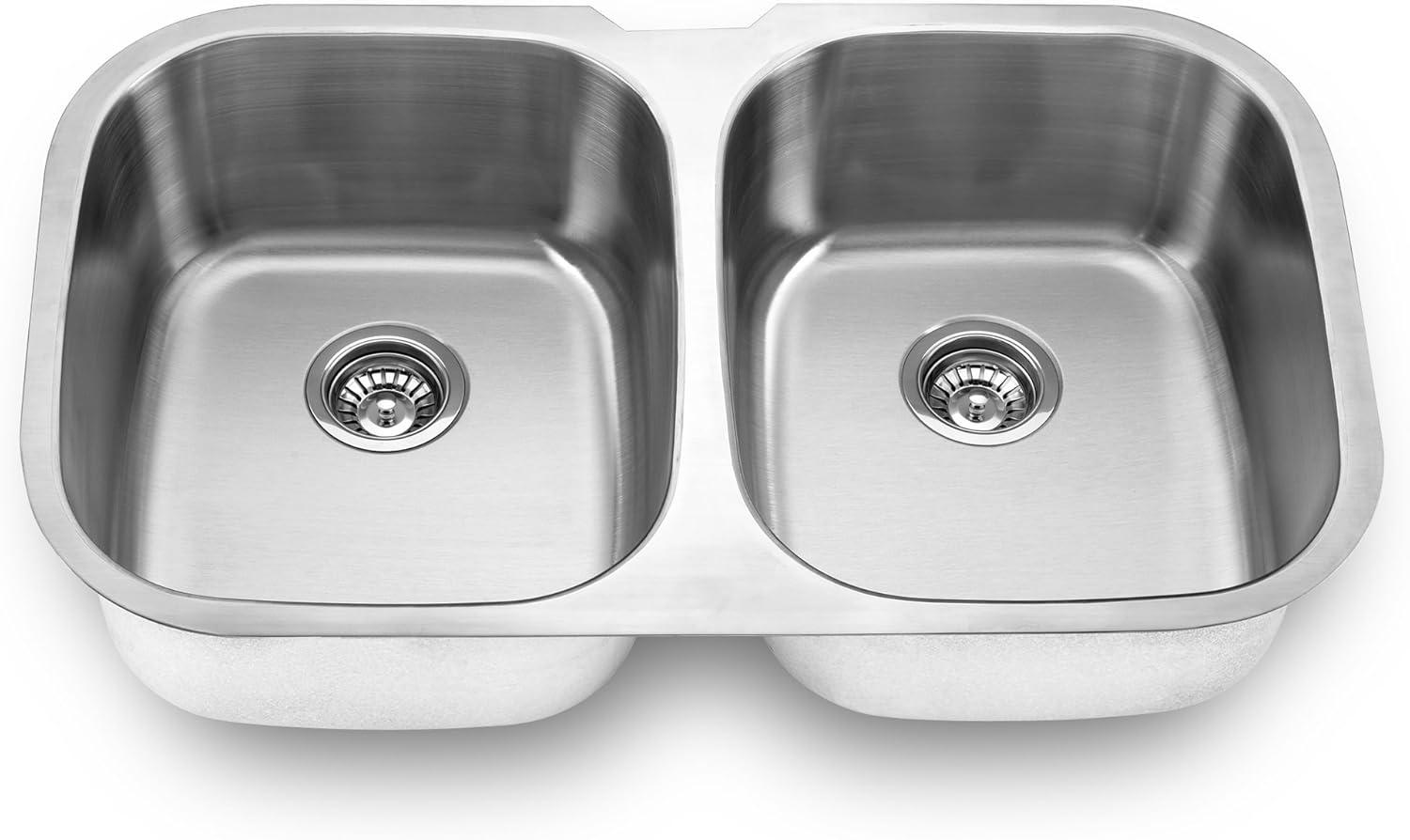 Stainless Steel Undermount Double Bowl Kitchen Sink, 35-inch