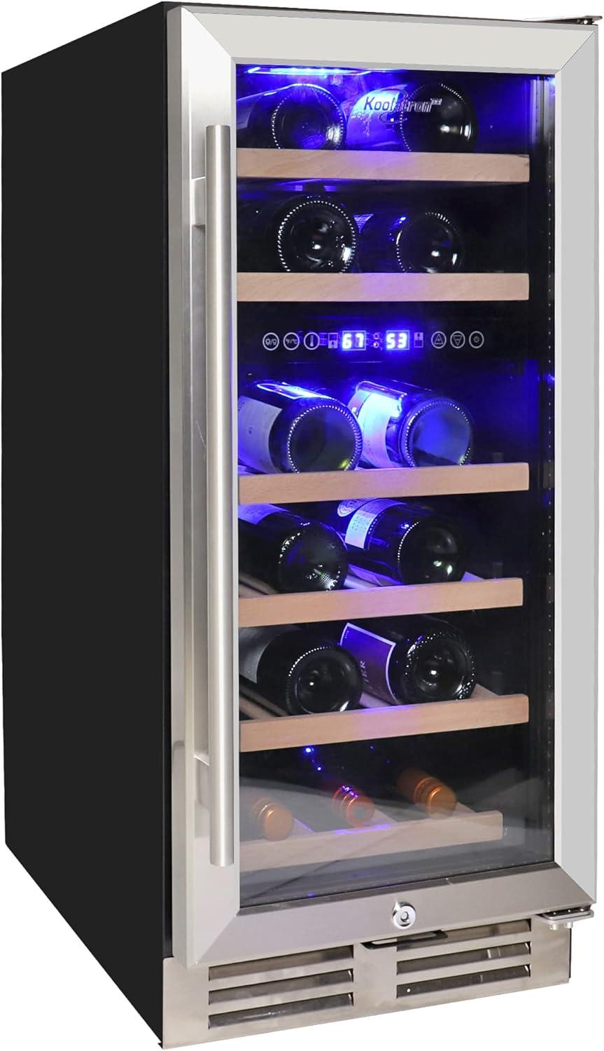 Silver Dual Zone 28-Bottle Wine Cooler with Beechwood Racks