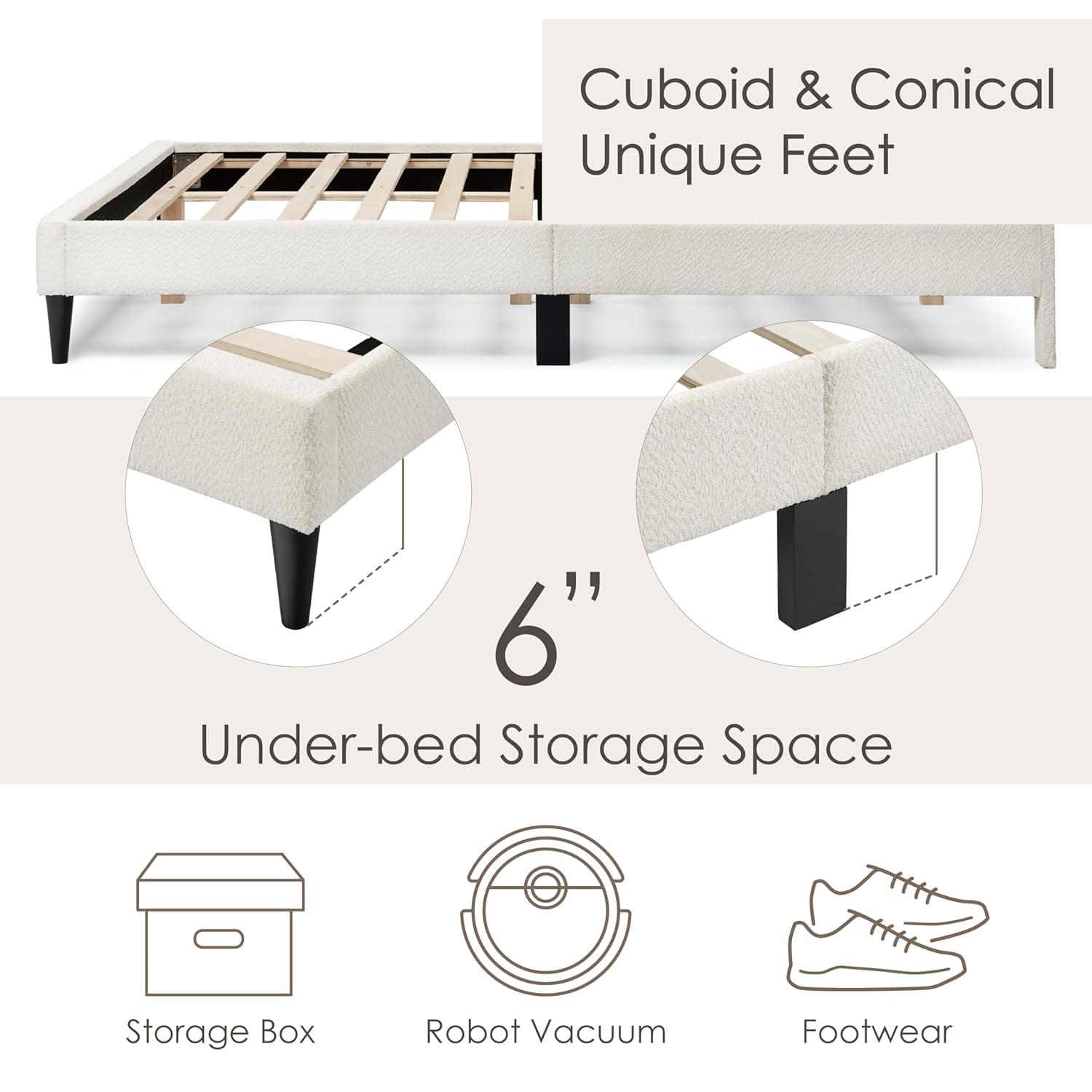 24/7 Shop At Home Queen Heartwild Modern Boucle Upholstered Wingback Platform Bed White
