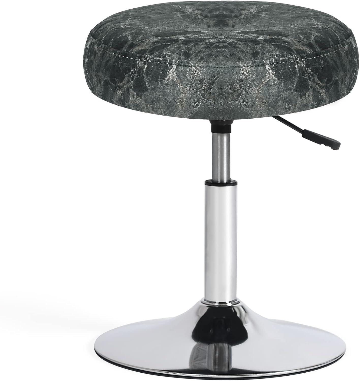 Adeco  Adjustable Velvet Round Ottoman Swivel Vanity Stool Makeup Chair Teal
