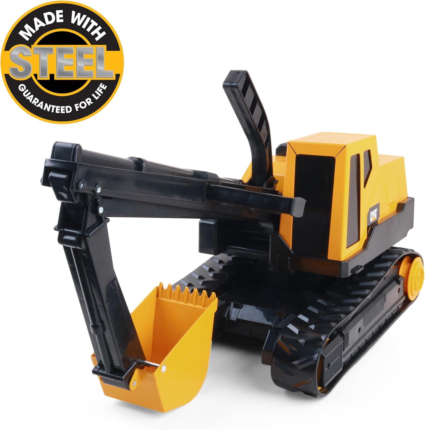 Heavy-Duty Yellow and Black Steel Excavator Toy