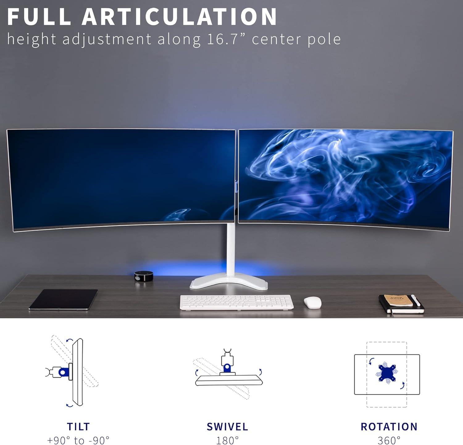 VIVO White Telescoping Dual Ultrawide 27" to 38" Monitor Freestanding Desk Stand