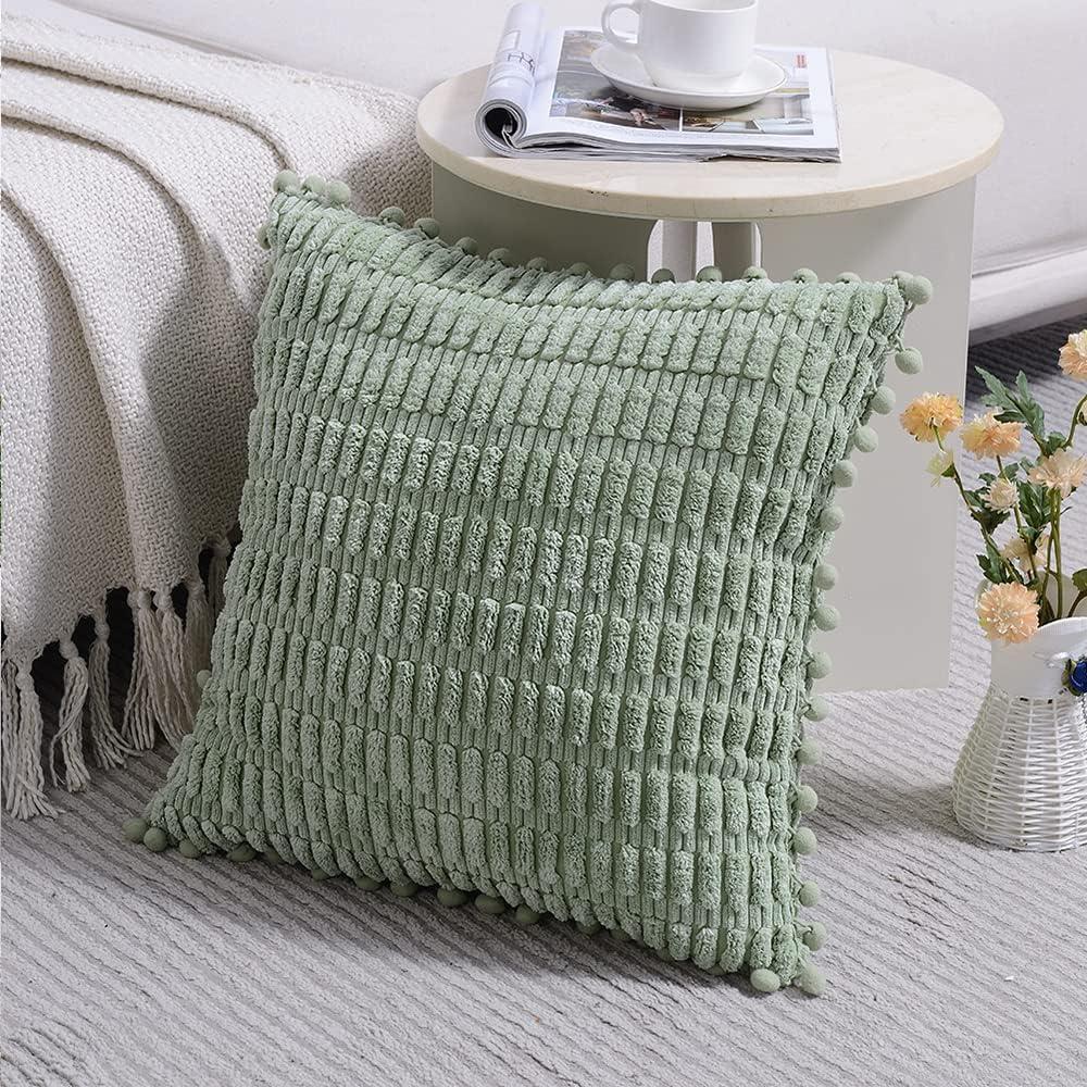Fymlhomi 2 Packs Sage Green Decorative Throw Pillow Covers 18x18 Inch for Couch Bed Sofa, Modern Farmhouse Boho Home Decor, Soft Cute Plush Corduroy Cushion Case 45x45 CM