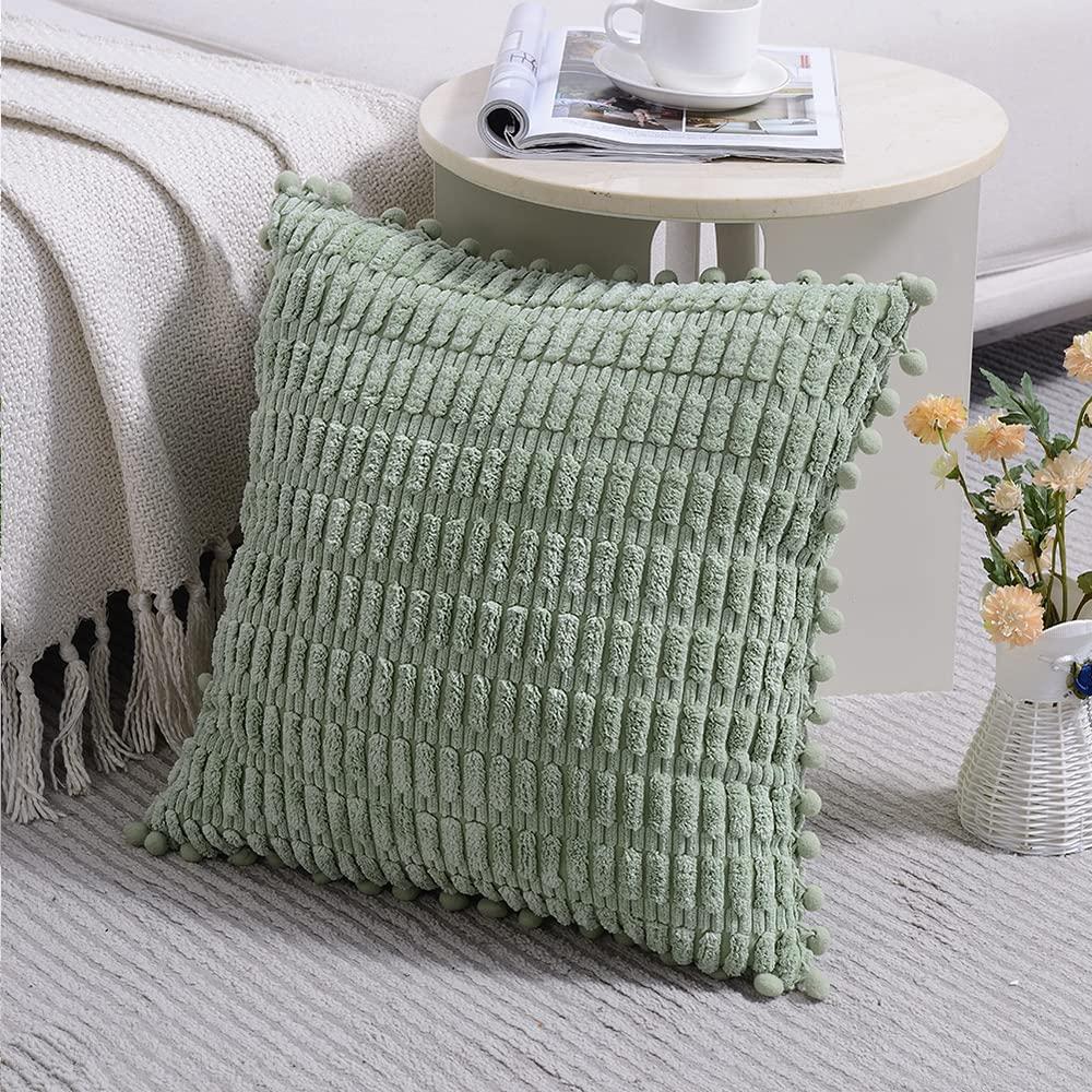 Fymlhomi 2 Packs Sage Green Decorative Throw Pillow Covers 18x18 Inch for Couch Bed Sofa, Modern Farmhouse Boho Home Decor, Soft Cute Plush Corduroy Cushion Case 45x45 CM
