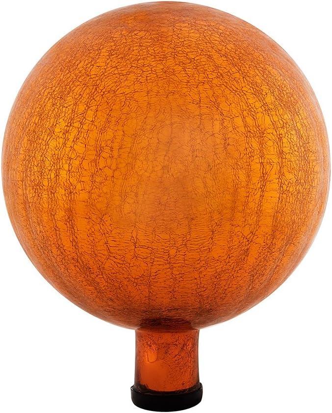 Mandarin Orange 10" Crackle Glass Garden Gazing Globe