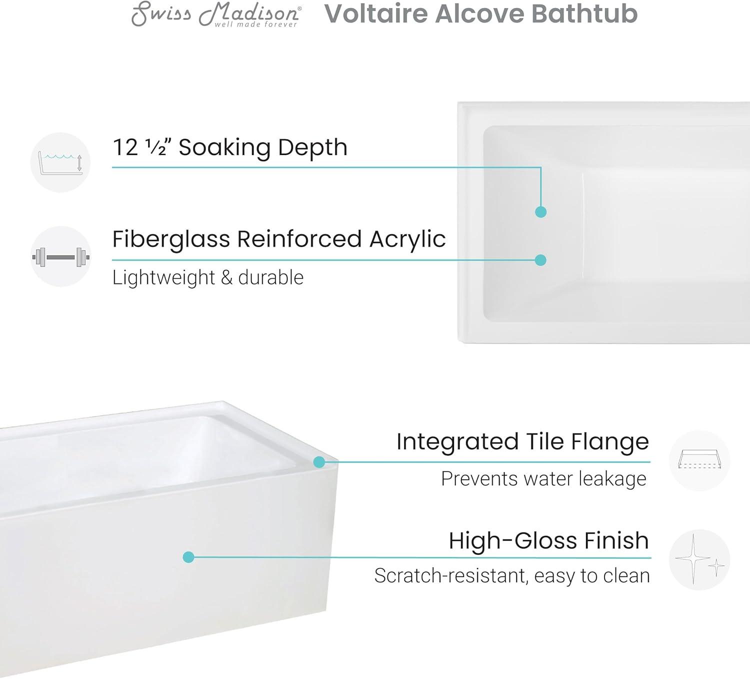 Voltaire 48" x 32" Left-Hand Drain Alcove Bathtub with Apron