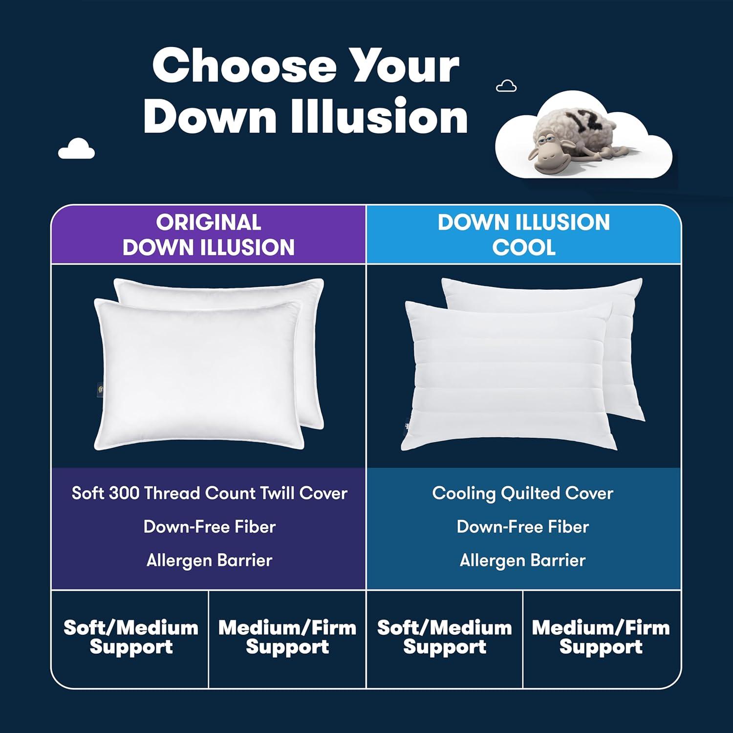 Serta Serta Down Illusion Cool Quilted Pillows King Size Pillows Set of 2, Soft/Medium, 20 In x 36 In, White (Set of 2)